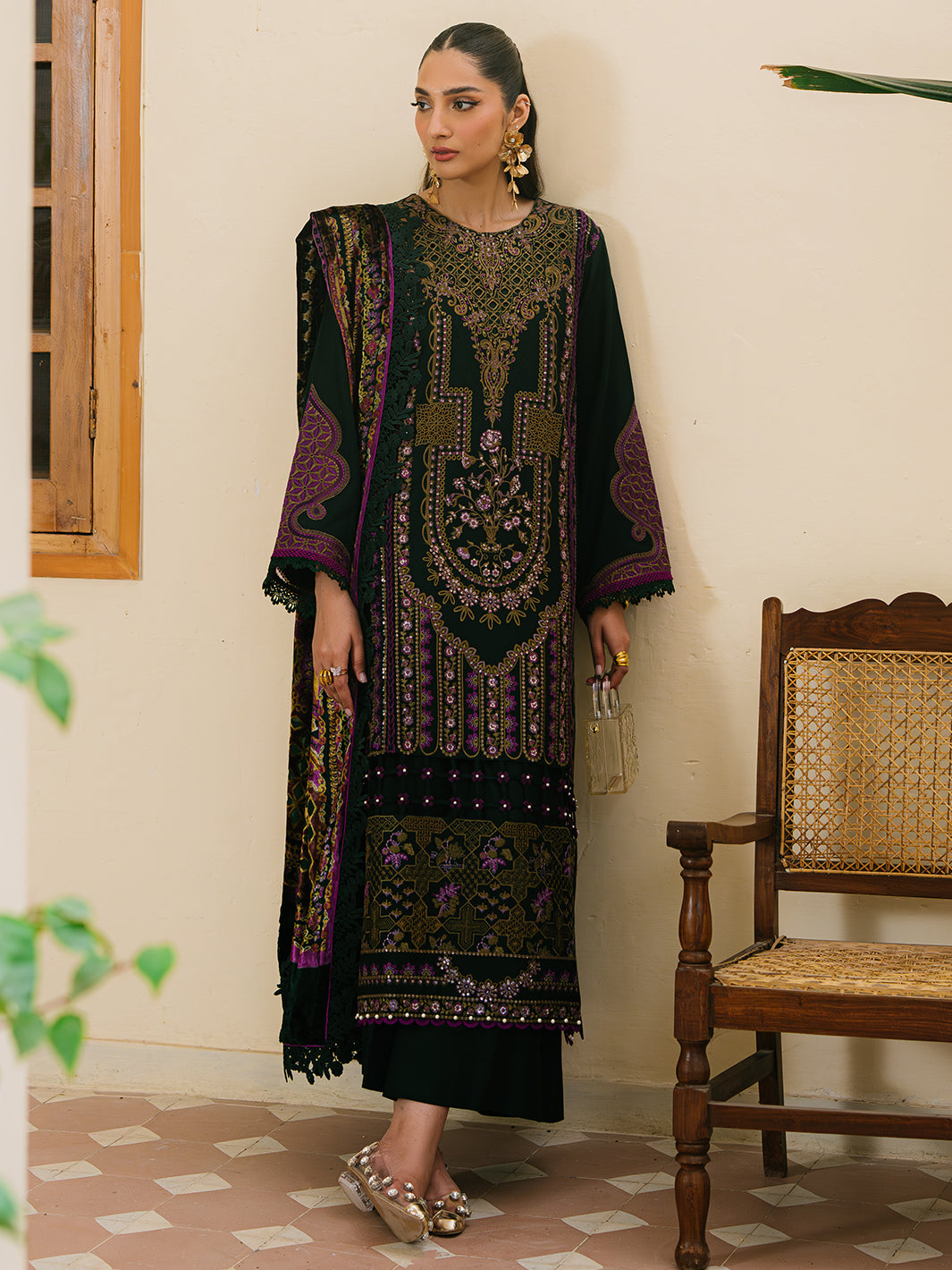 Bin Ilyas | Olivia Embroidered Winter 24 | 521 - A - Official Bin Ilyas stockist in UK - Sakeena London