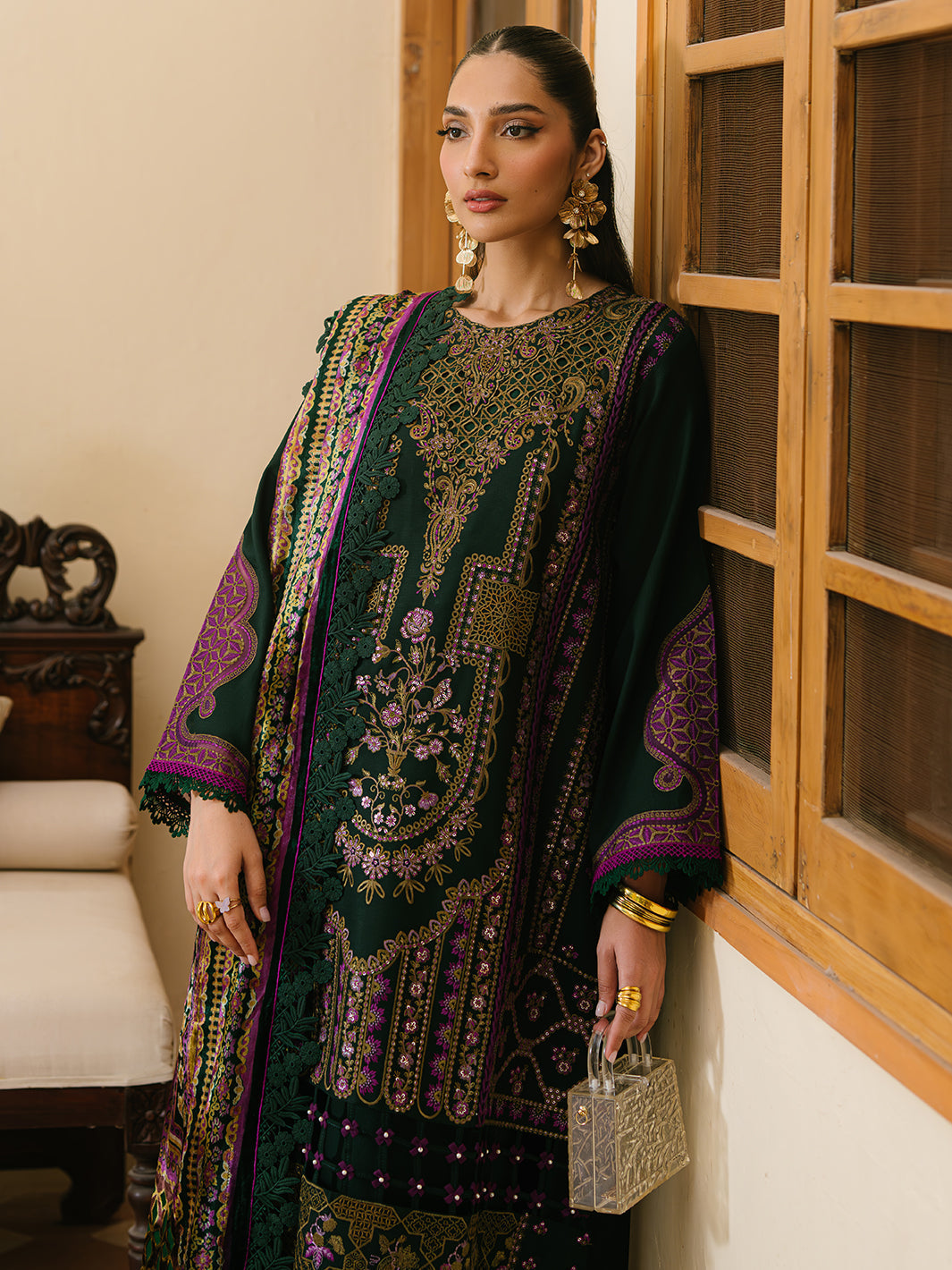Bin Ilyas | Olivia Embroidered Winter 24 | 521 - A - Official Bin Ilyas stockist in UK - Sakeena London