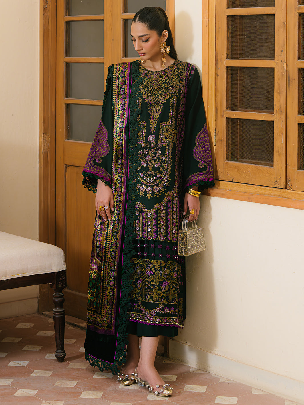 Bin Ilyas | Olivia Embroidered Winter 24 | 521 - A - Official Bin Ilyas stockist in UK - Sakeena London