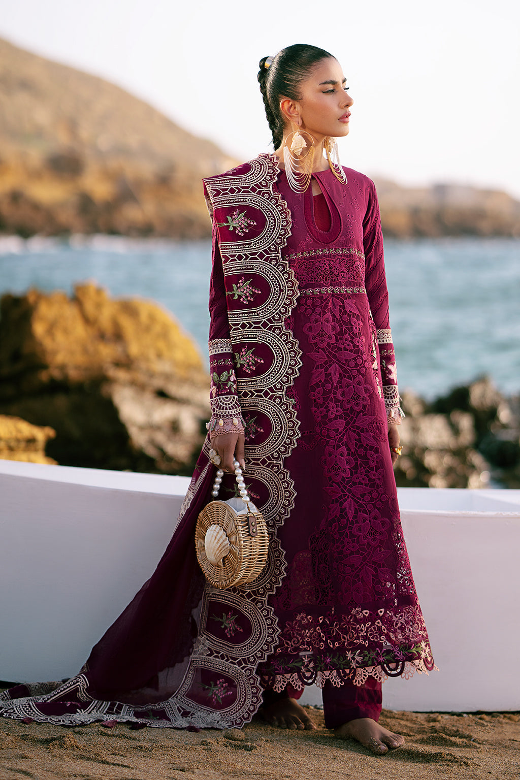 AJR Couture | Dastan Luxury Lawn 25 | Cherry Wine - Official AJR Couture stockist in UK - Sakeena London
