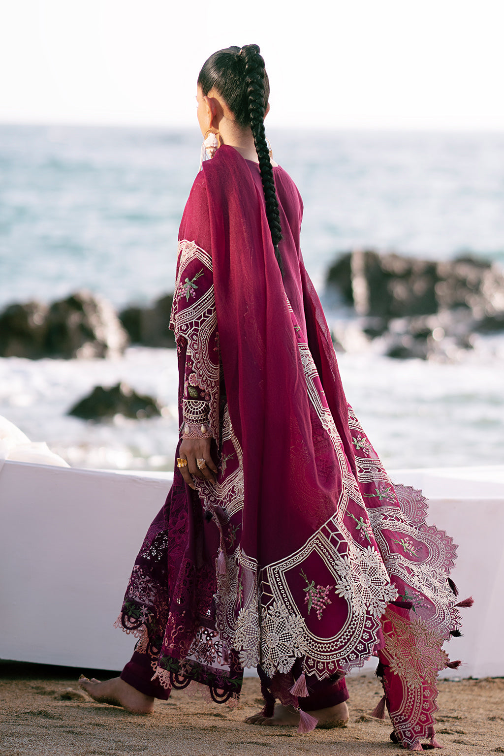 AJR Couture | Dastan Luxury Lawn 25 | Cherry Wine - Official AJR Couture stockist in UK - Sakeena London