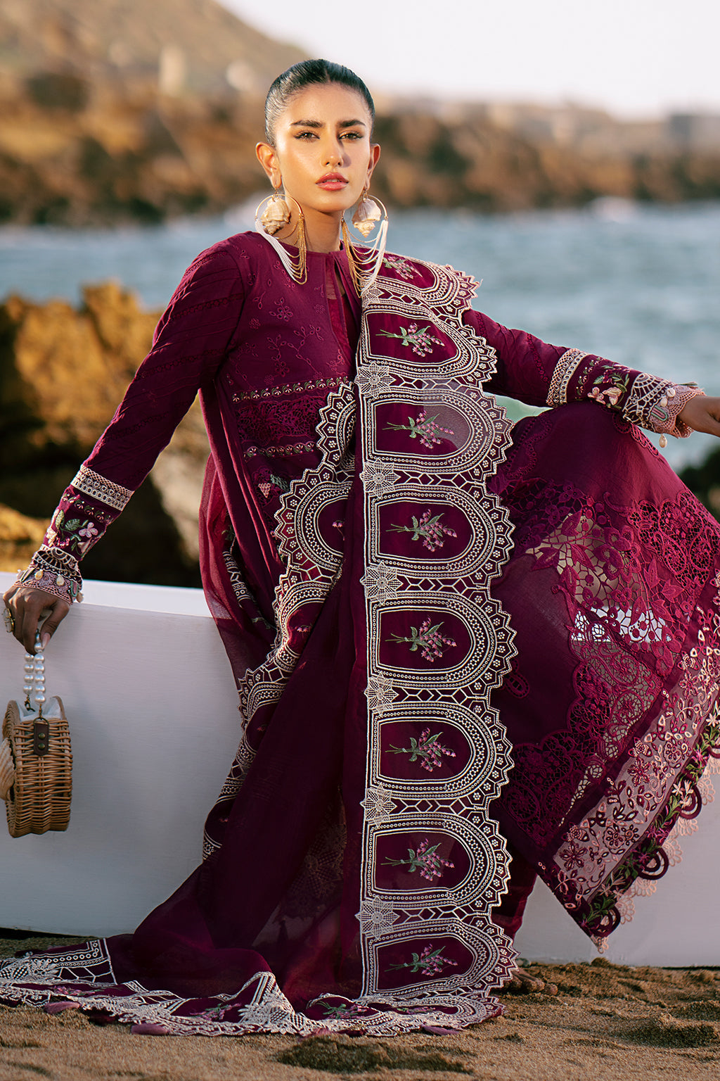 AJR Couture | Dastan Luxury Lawn 25 | Cherry Wine - Official AJR Couture stockist in UK - Sakeena London