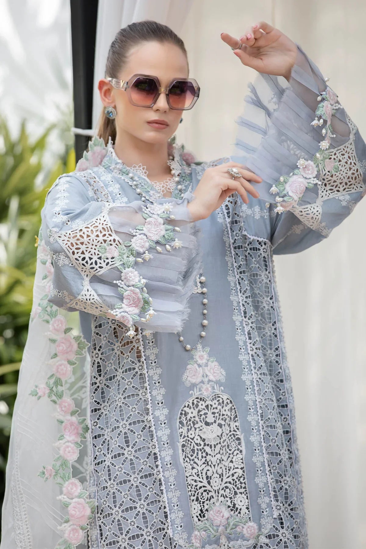 Maria B | Luxury Lawn | EL-23-10-Ice Blue - Official Maria B stockist in UK - Sakeena London