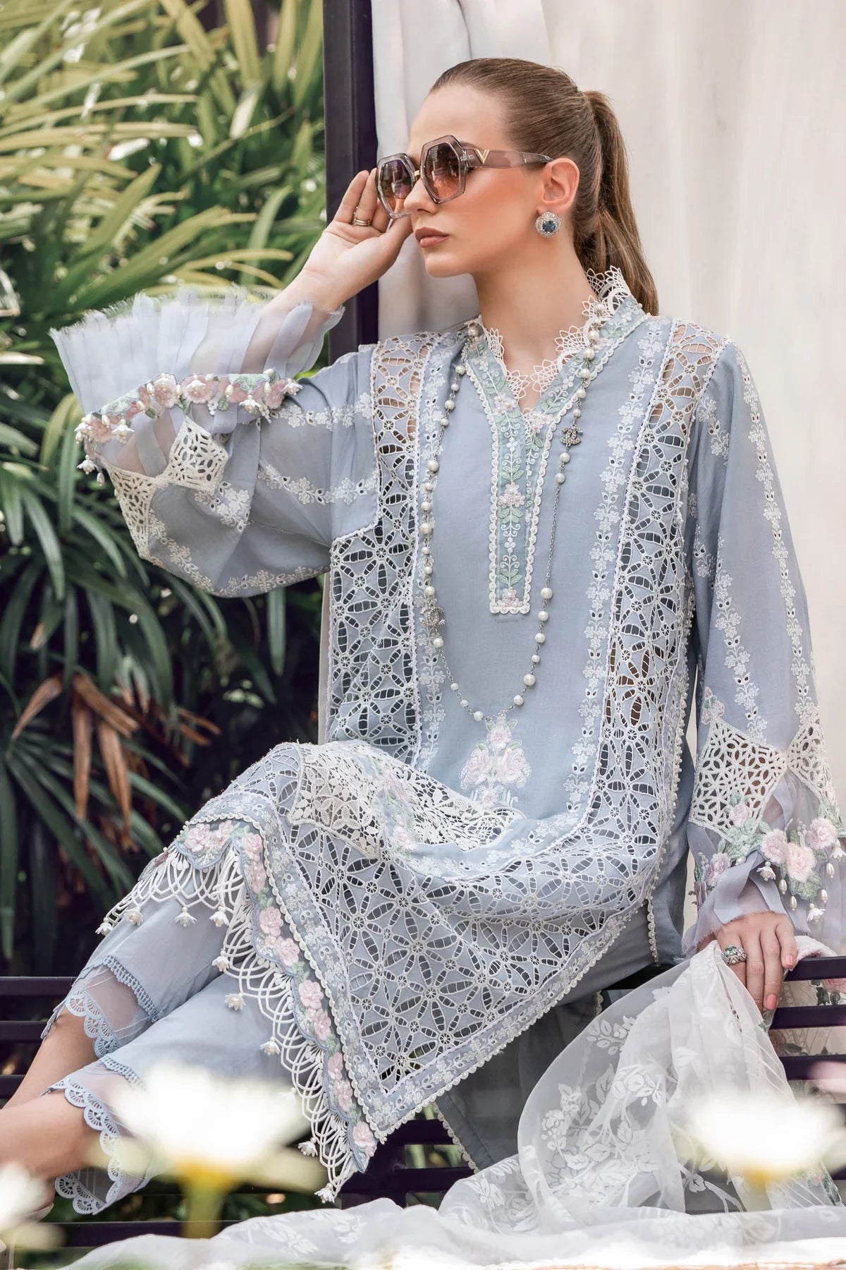 Maria B | Luxury Lawn | EL-23-10-Ice Blue - Official Maria B stockist in UK - Sakeena London