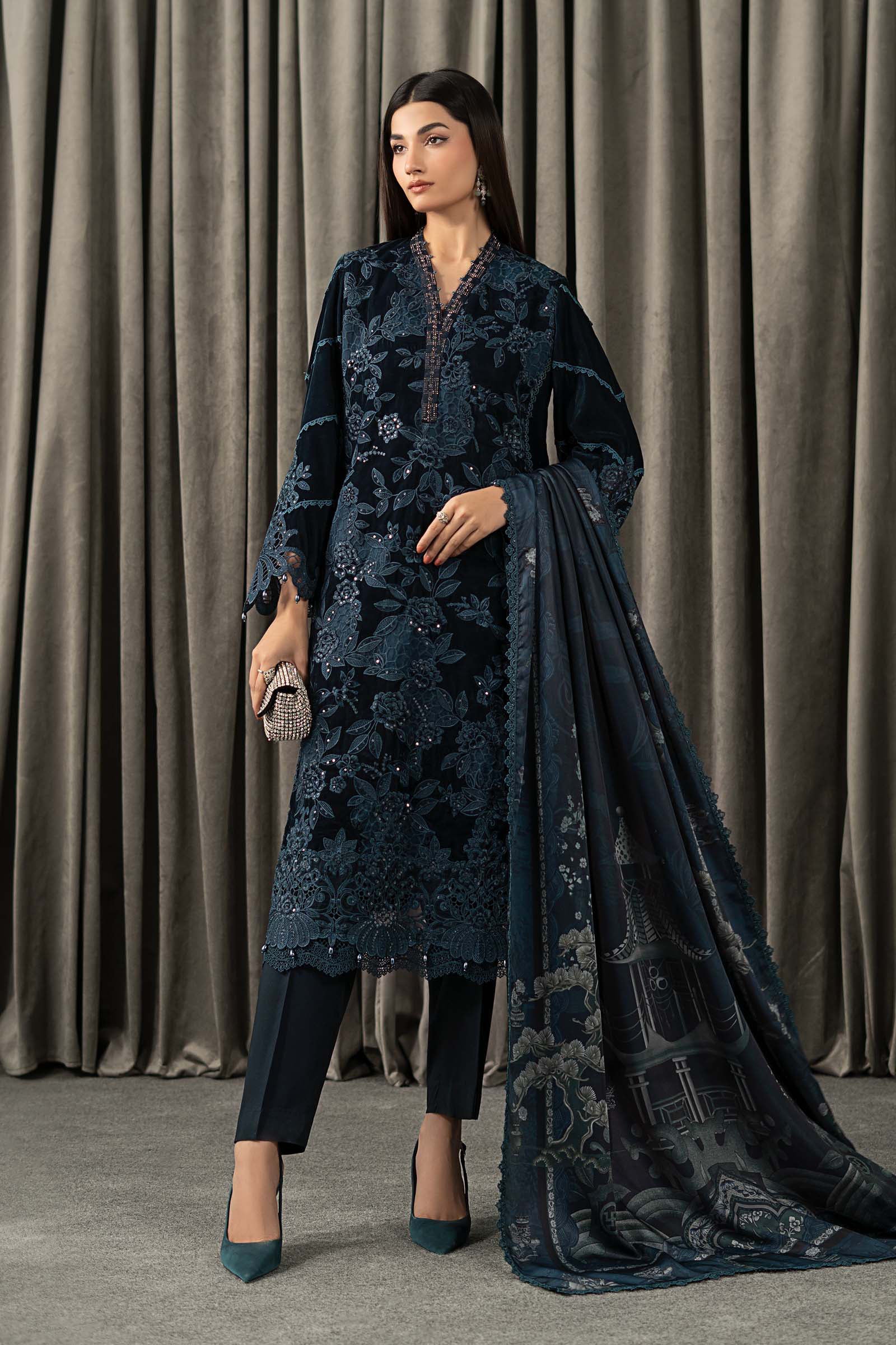 Maria B | Winter Luxe Pret 25 | WLS-1310-Teal - Official Maria B stockist in UK - Sakeena London