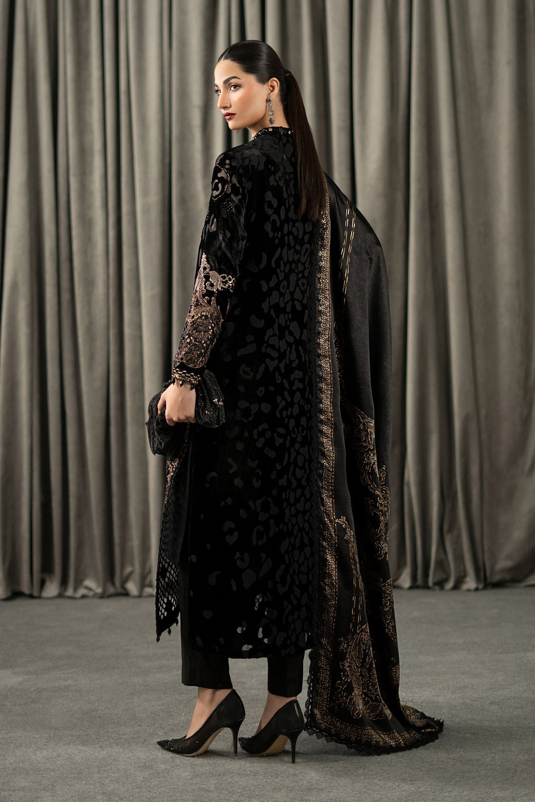 Maria B | Winter Luxe Pret 25 | WLS-1301-Black and Gold - Official Maria B stockist in UK - Sakeena London