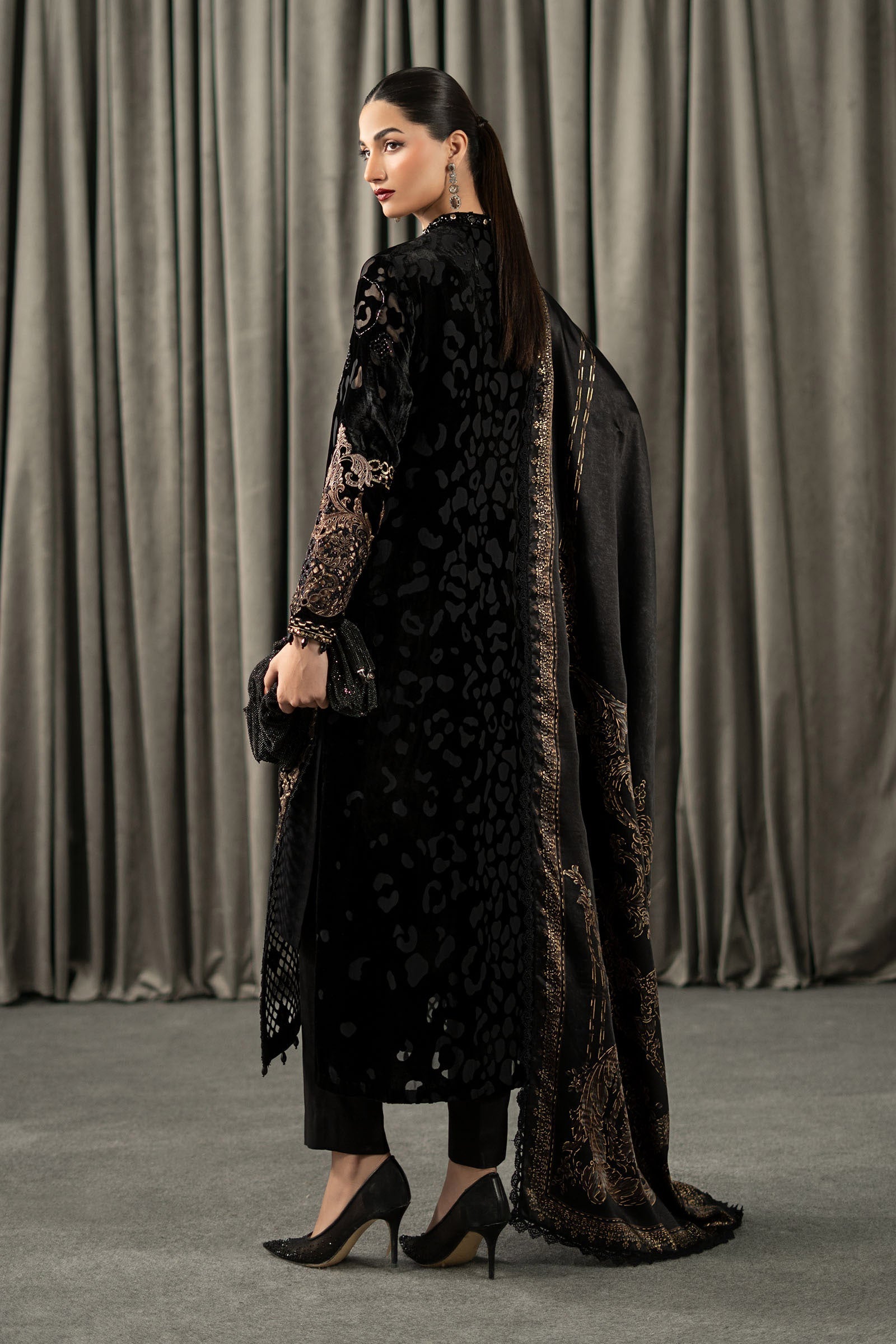 Maria B | Winter Luxe Pret 25 | WLS-1301-Black and Gold - Official Maria B stockist in UK - Sakeena London