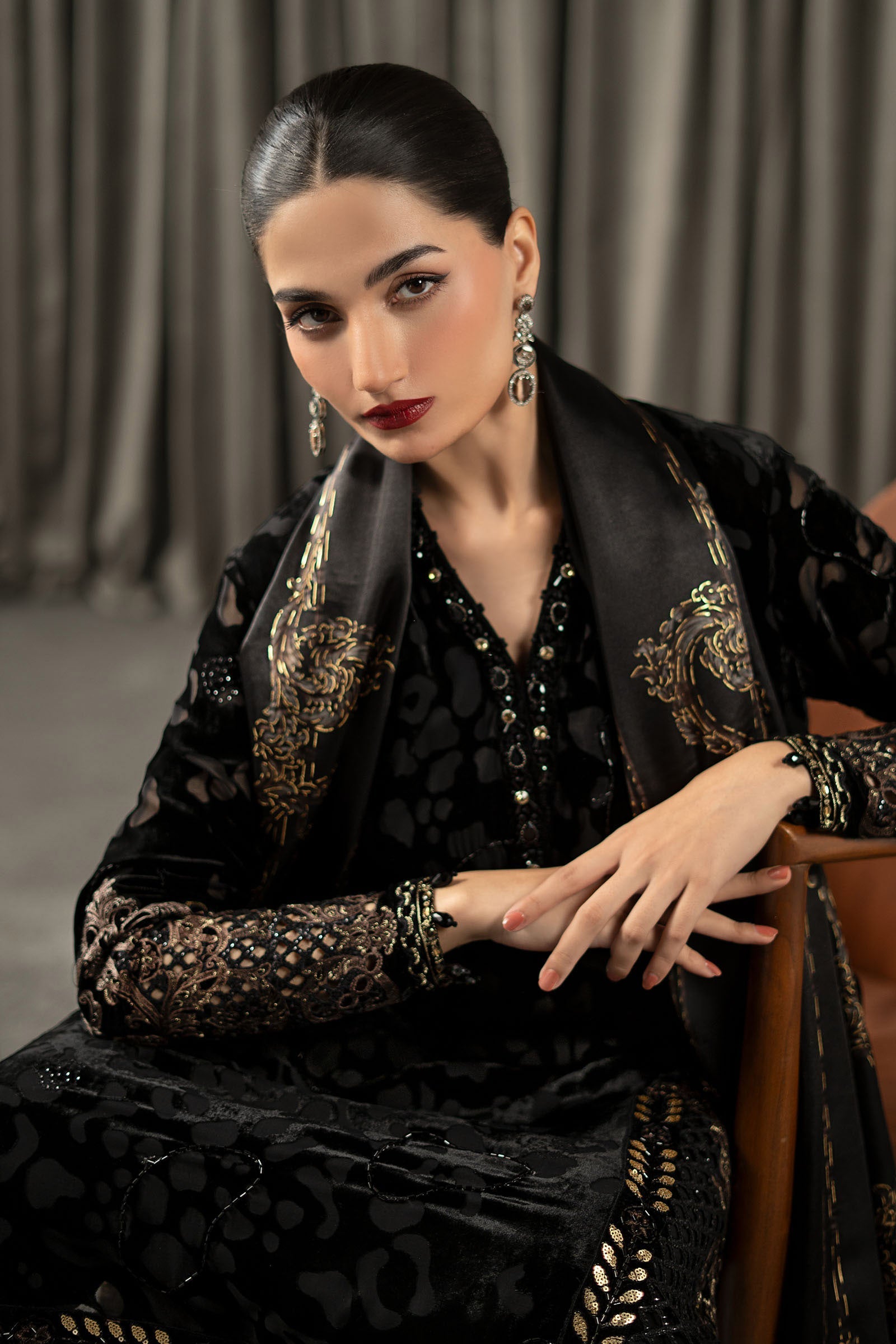 Maria B | Winter Luxe Pret 25 | WLS-1301-Black and Gold - Official Maria B stockist in UK - Sakeena London