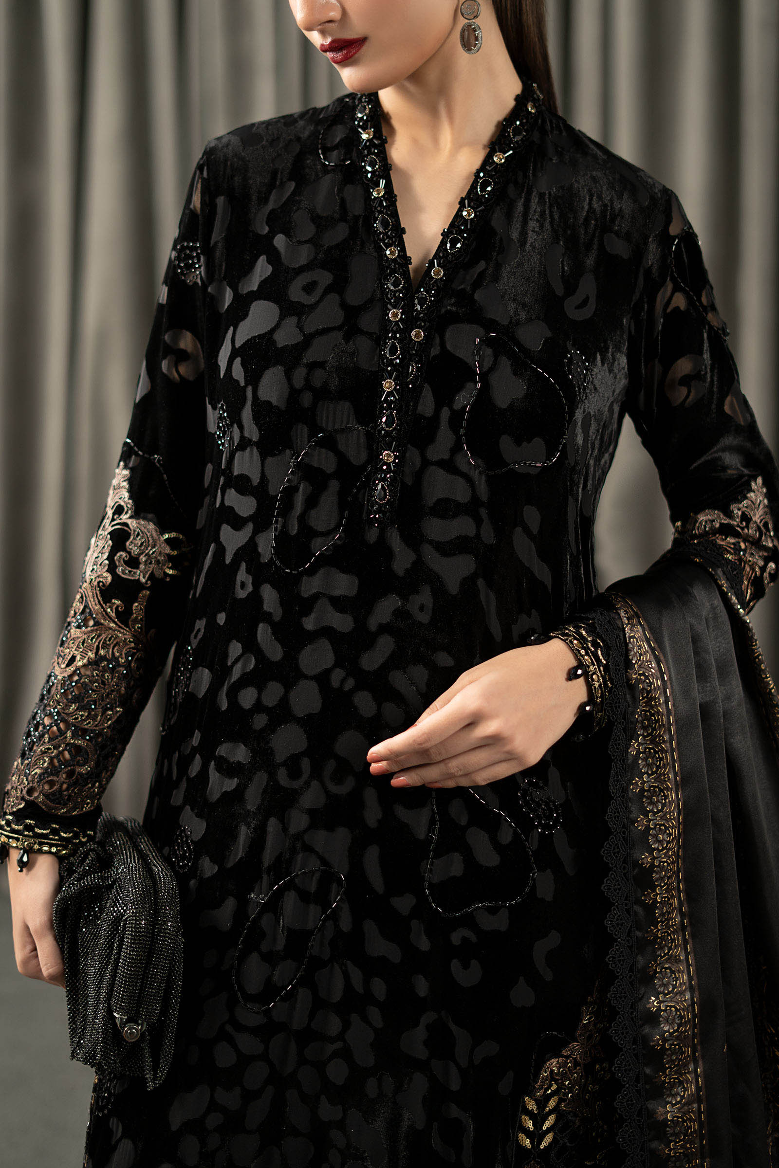 Maria B | Winter Luxe Pret 25 | WLS-1301-Black and Gold - Official Maria B stockist in UK - Sakeena London