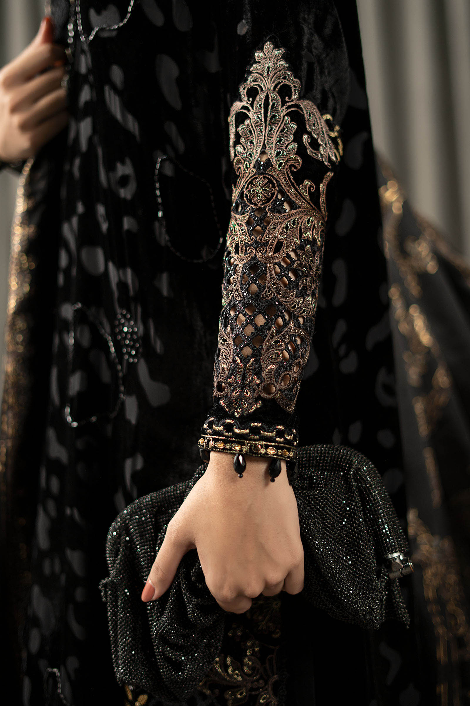 Maria B | Winter Luxe Pret 25 | WLS-1301-Black and Gold - Official Maria B stockist in UK - Sakeena London