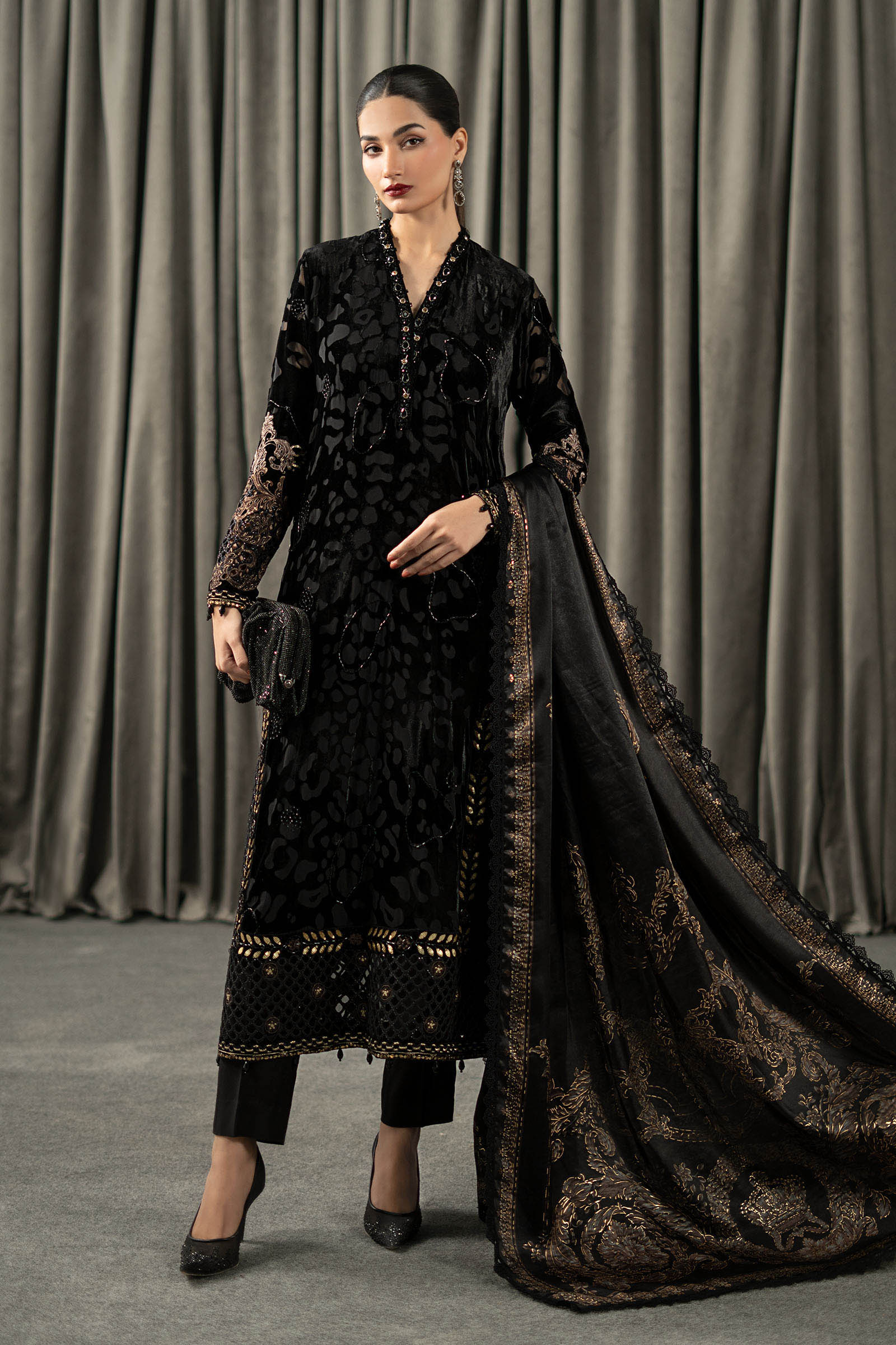 Maria B | Winter Luxe Pret 25 | WLS-1301-Black and Gold - Official Maria B stockist in UK - Sakeena London