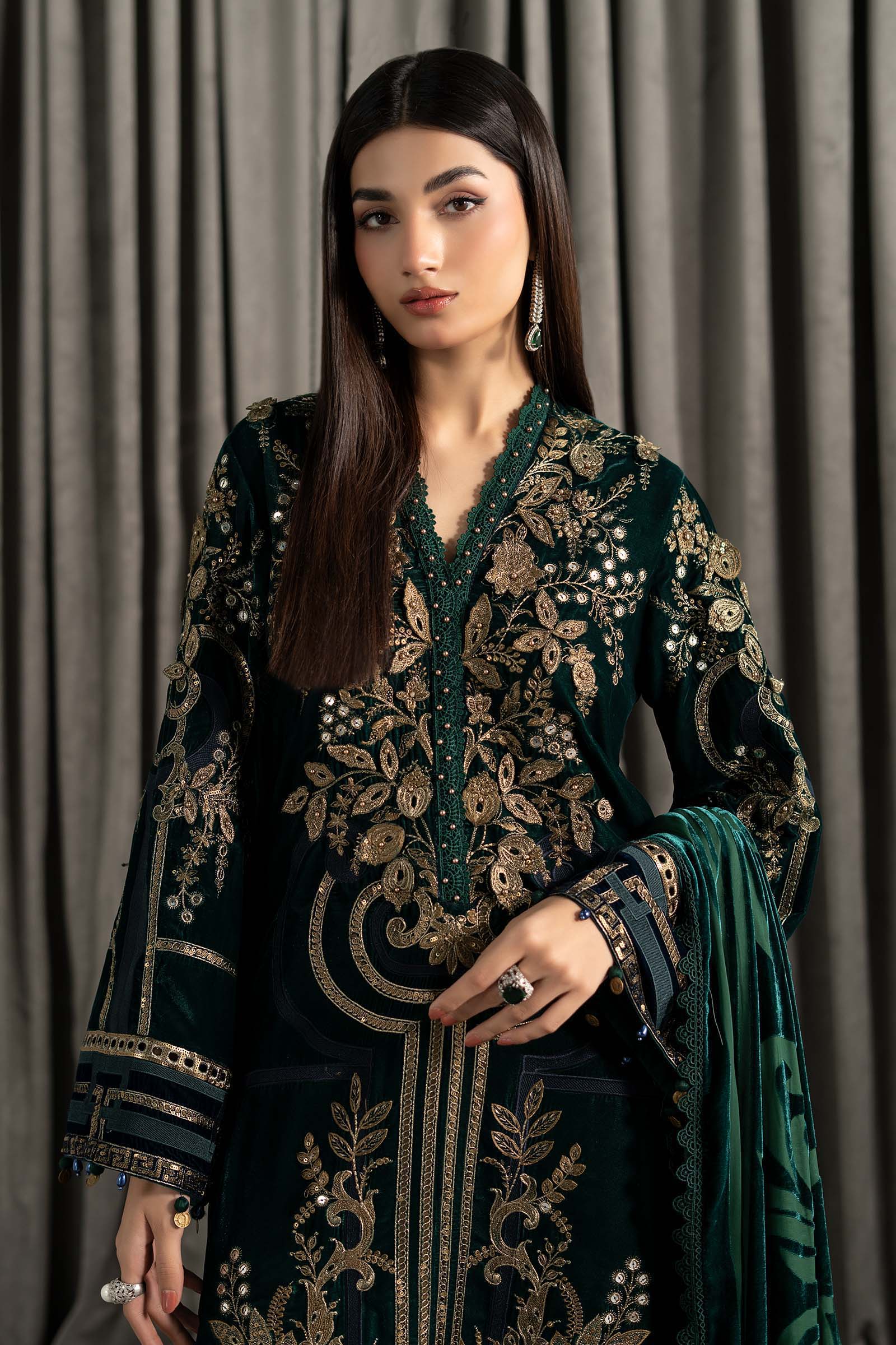 Maria B | Winter Luxe Pret 25 | WLS-1302-Emerald Green - Official Maria B stockist in UK - Sakeena London