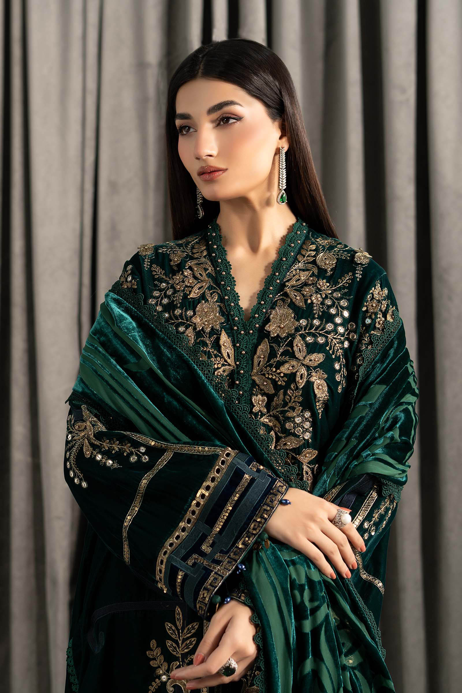 Maria B | Winter Luxe Pret 25 | WLS-1302-Emerald Green - Official Maria B stockist in UK - Sakeena London