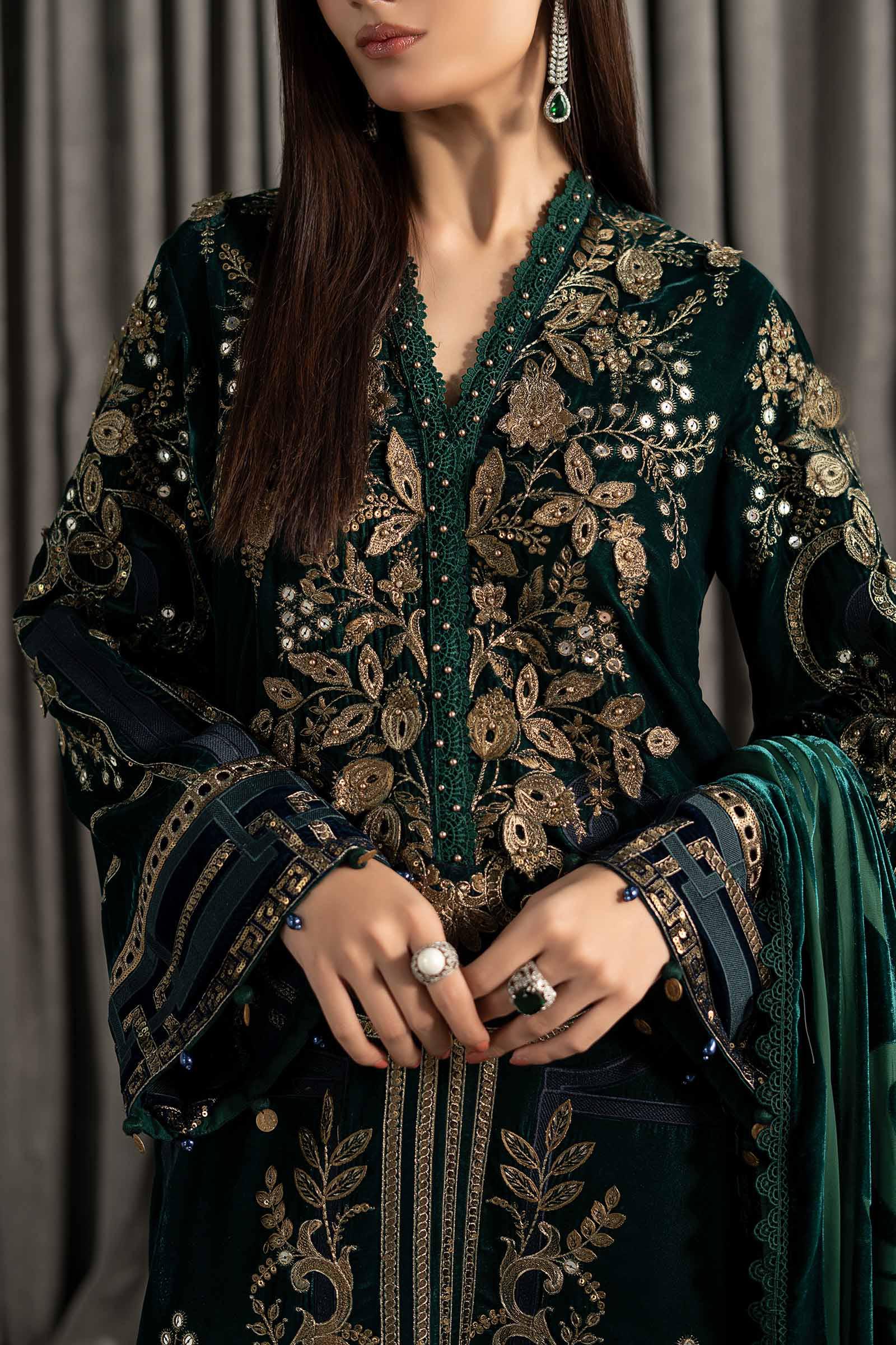 Maria B | Winter Luxe Pret 25 | WLS-1302-Emerald Green - Official Maria B stockist in UK - Sakeena London
