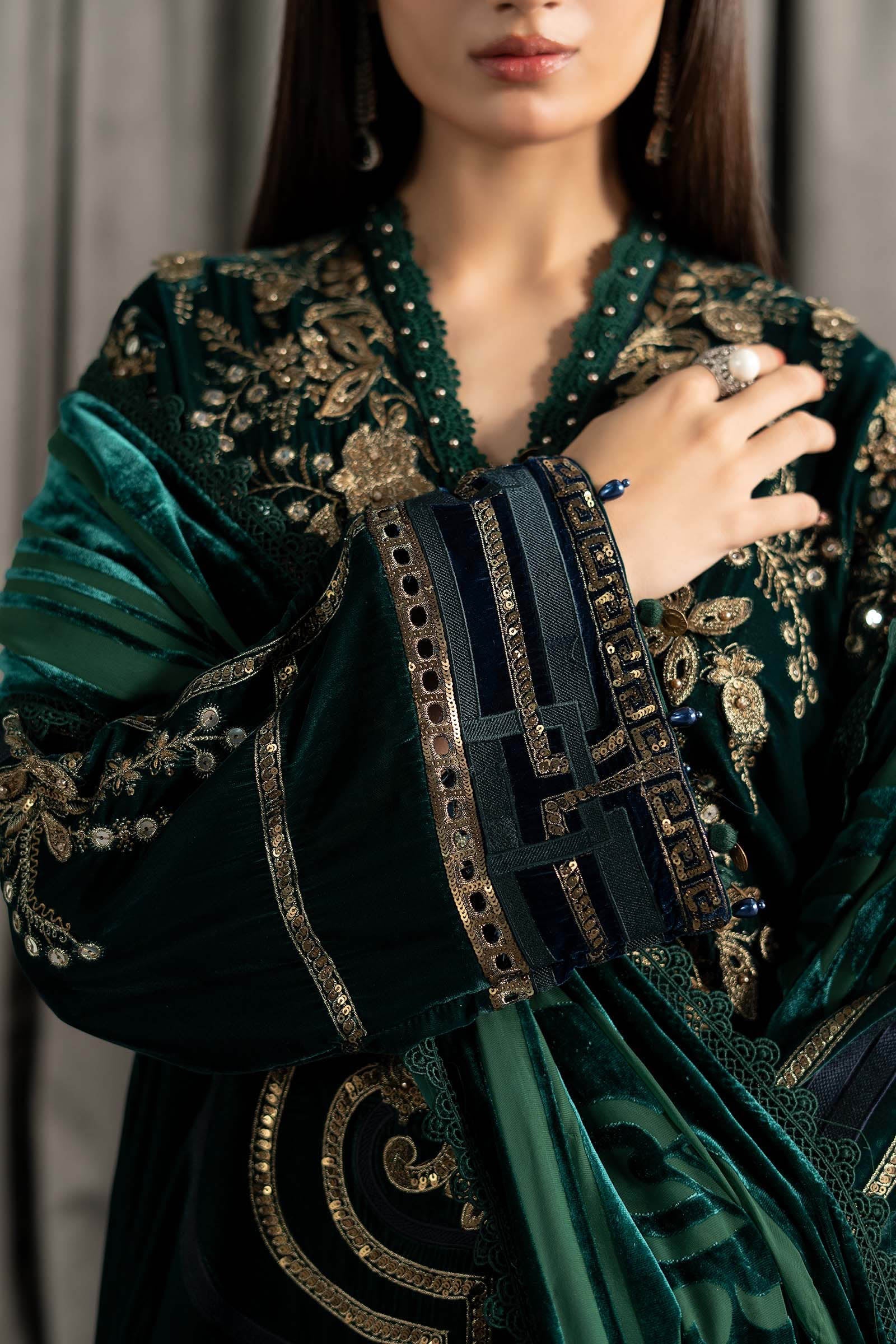 Maria B | Winter Luxe Pret 25 | WLS-1302-Emerald Green - Official Maria B stockist in UK - Sakeena London
