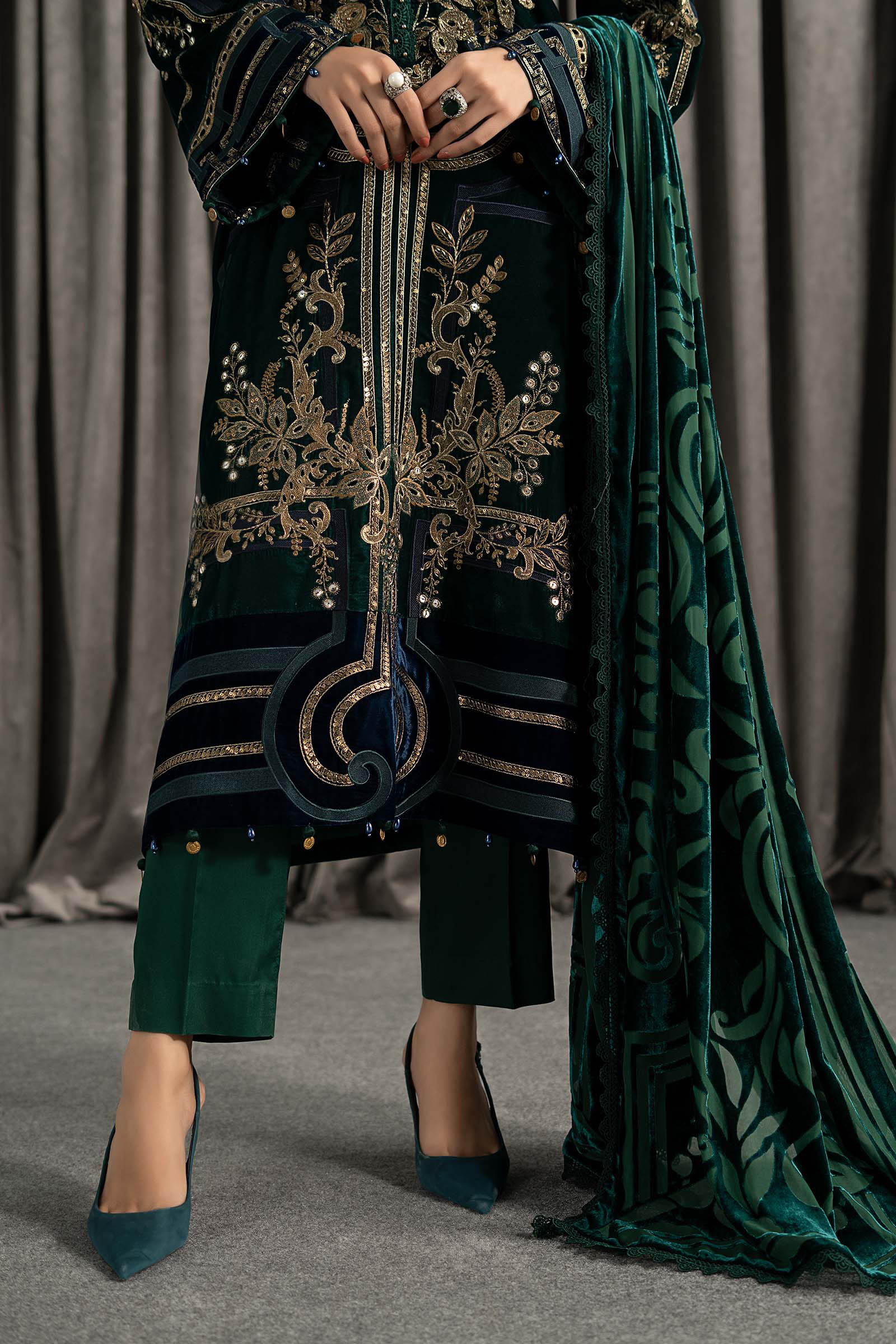 Maria B | Winter Luxe Pret 25 | WLS-1302-Emerald Green - Official Maria B stockist in UK - Sakeena London