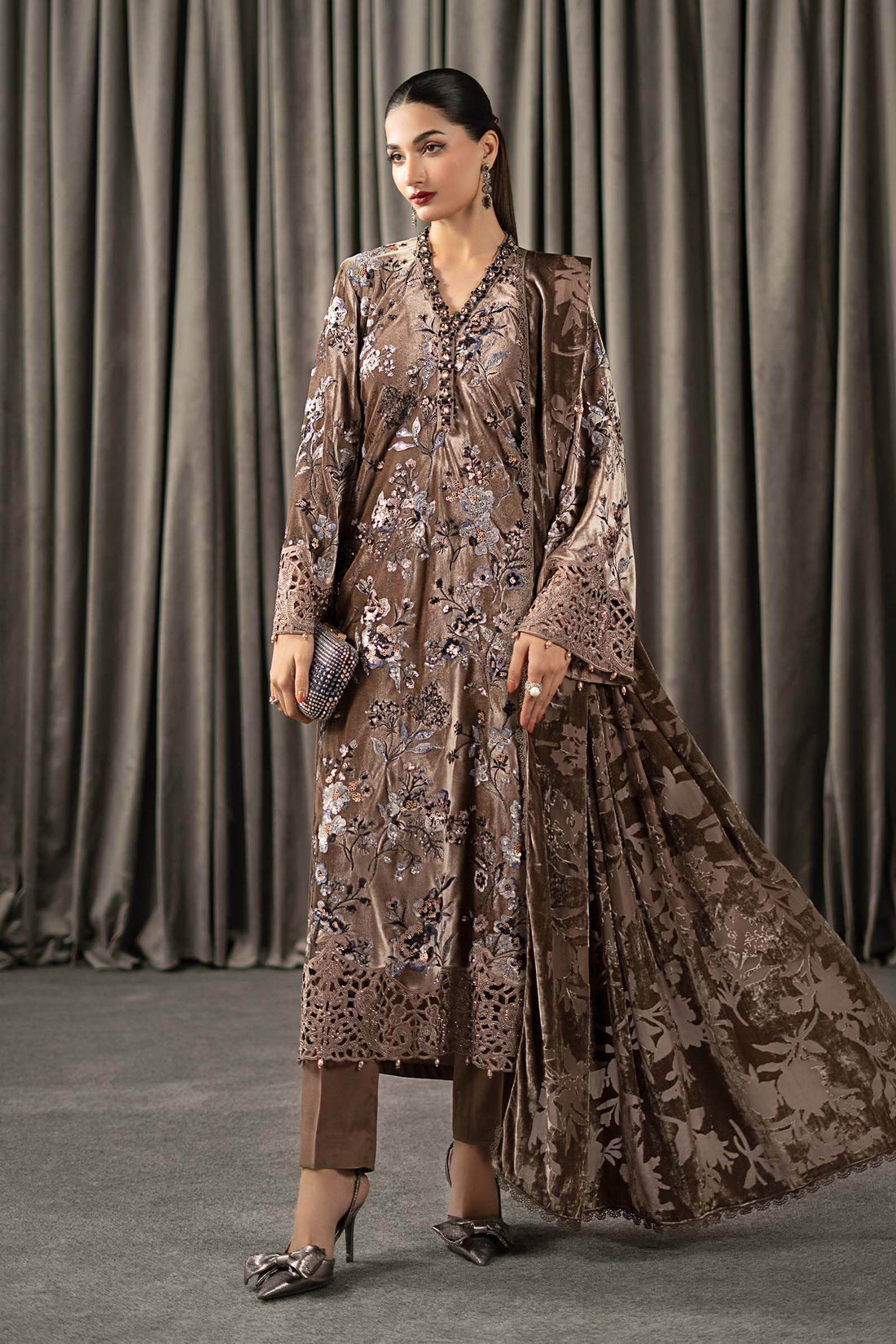 Maria B | Winter Luxe Pret 25 | WLS-1303-BEIGE - Official Maria B stockist in UK - Sakeena London