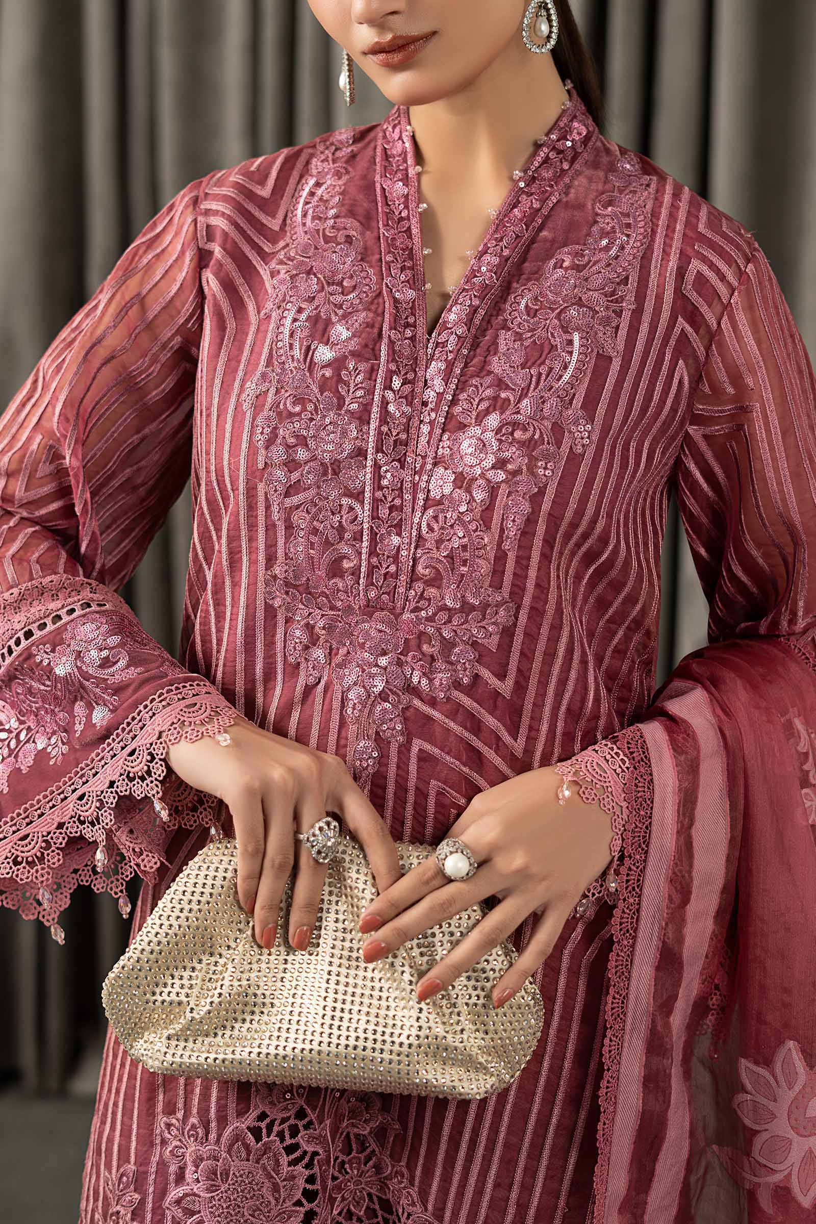 Maria B | Winter Luxe Pret 25 | WLS-1304-Ash Pink - Official Maria B stockist in UK - Sakeena London