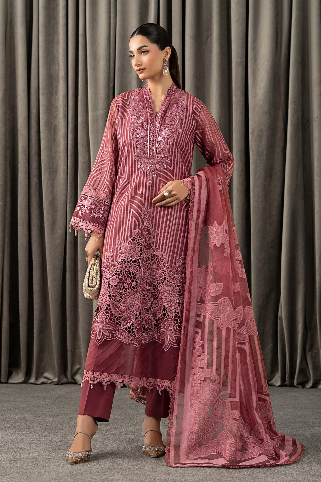 Maria B | Winter Luxe Pret 25 | WLS-1304-Ash Pink - Official Maria B stockist in UK - Sakeena London