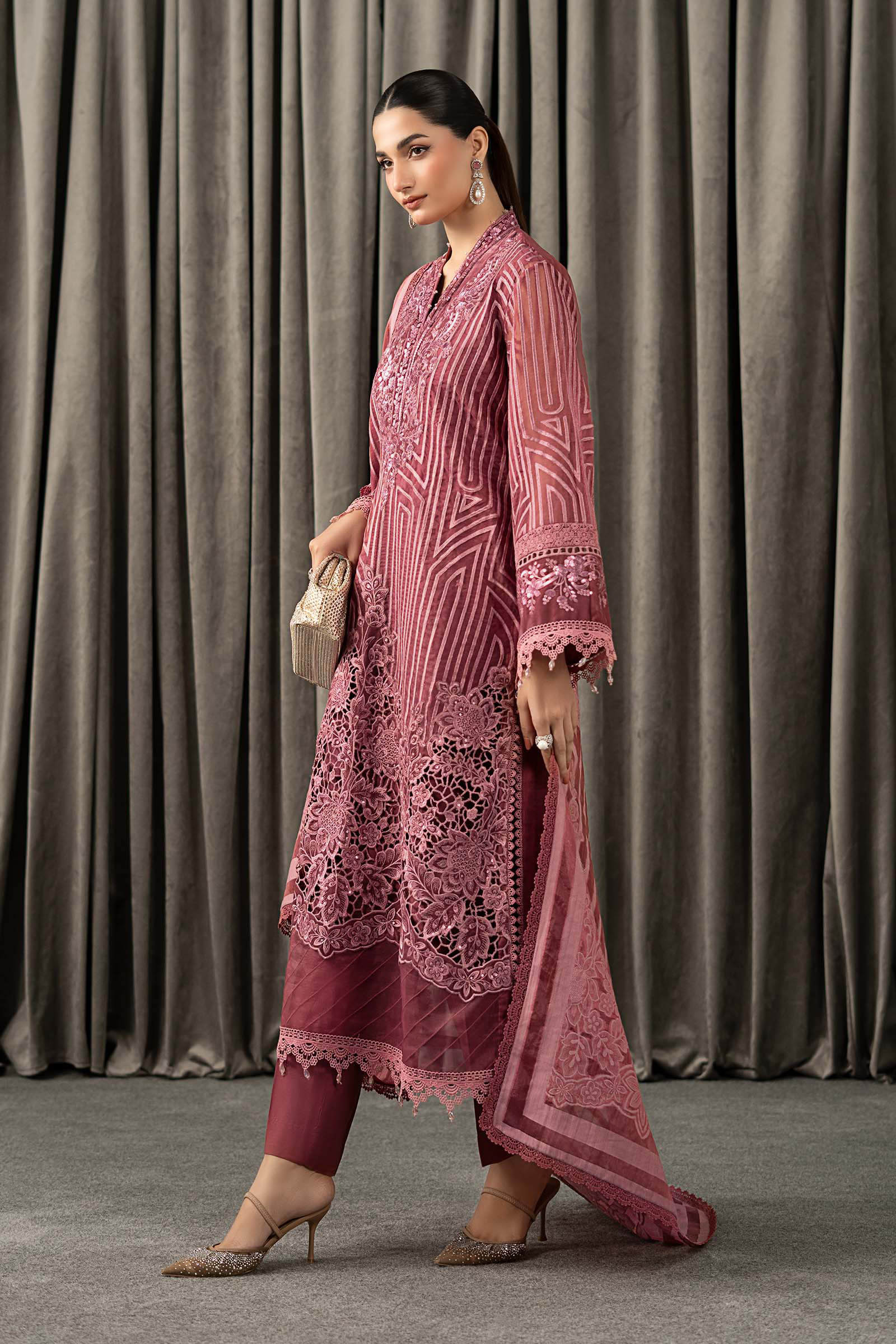 Maria B | Winter Luxe Pret 25 | WLS-1304-Ash Pink - Official Maria B stockist in UK - Sakeena London