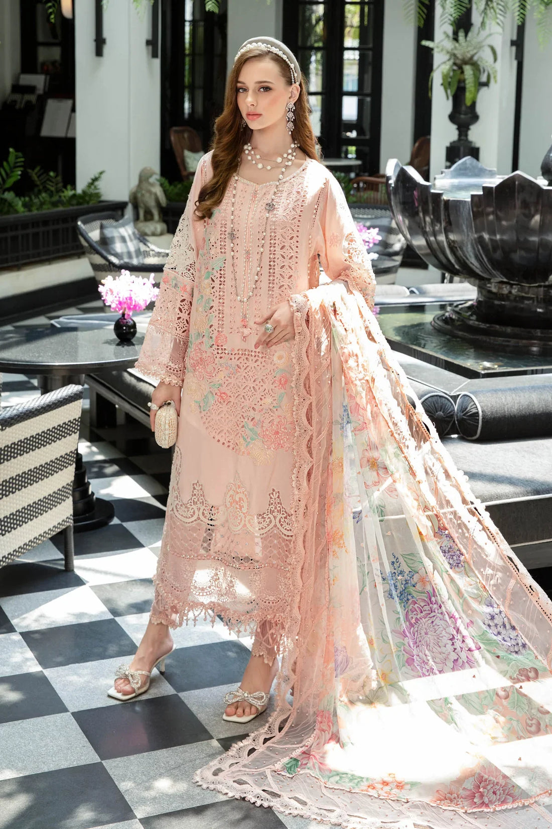 Maria B | Luxury Lawn | EL-23-07-Peach - Official Maria B stockist in UK - Sakeena London