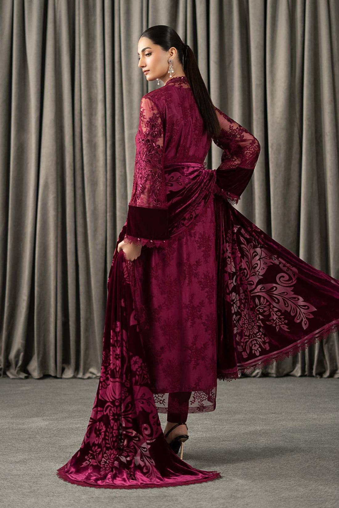 Maria B | Winter Luxe Pret 25 | WLS-1308-Maroon - Official Maria B stockist in UK - Sakeena London