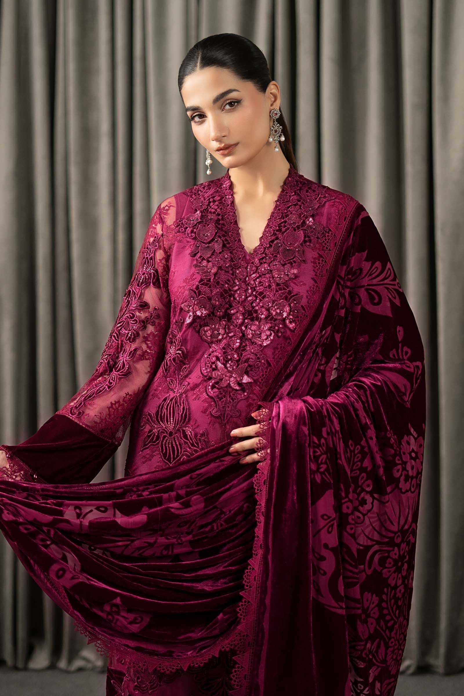 Maria B | Winter Luxe Pret 25 | WLS-1308-Maroon - Official Maria B stockist in UK - Sakeena London