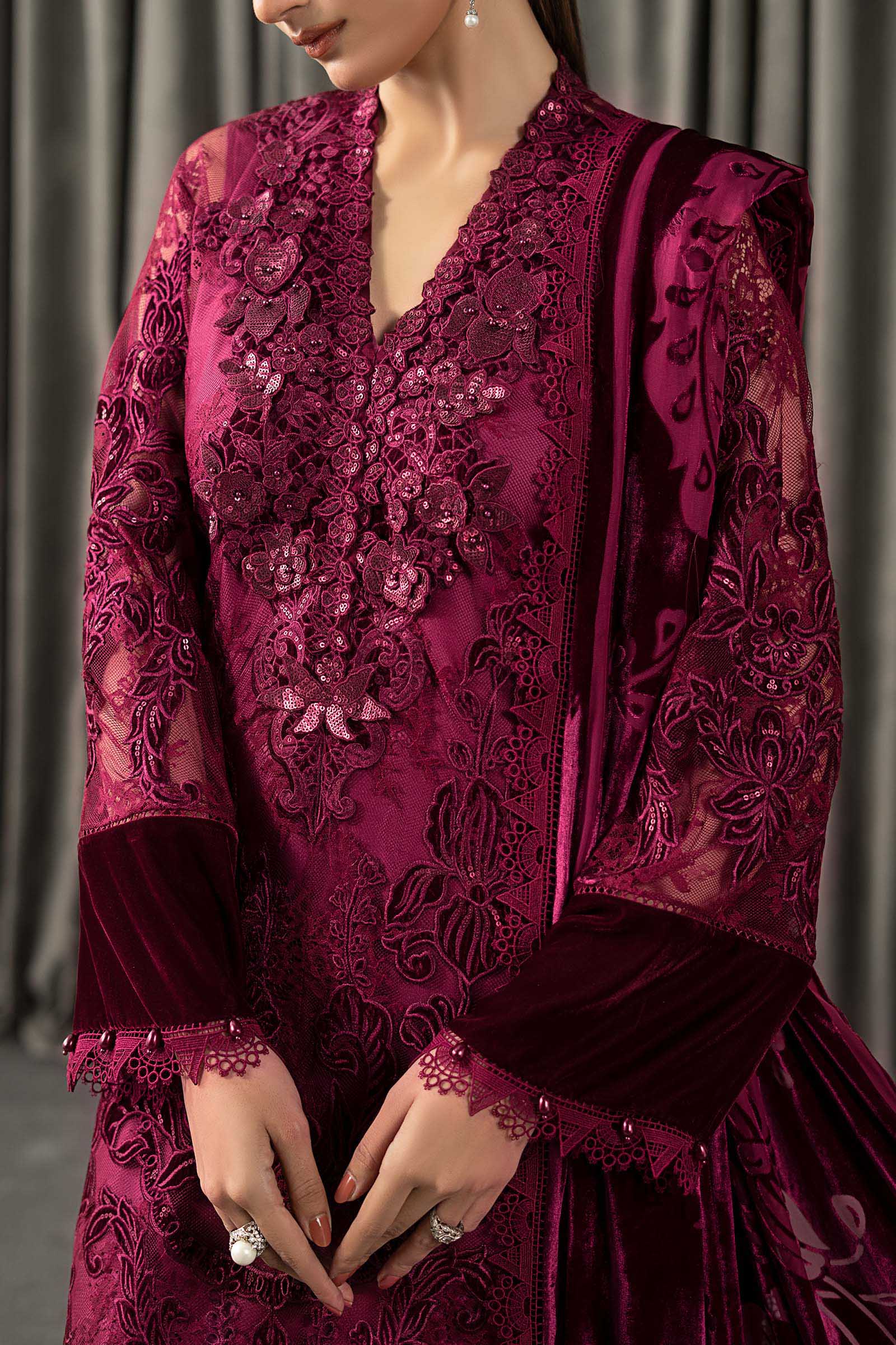 Maria B | Winter Luxe Pret 25 | WLS-1308-Maroon - Official Maria B stockist in UK - Sakeena London