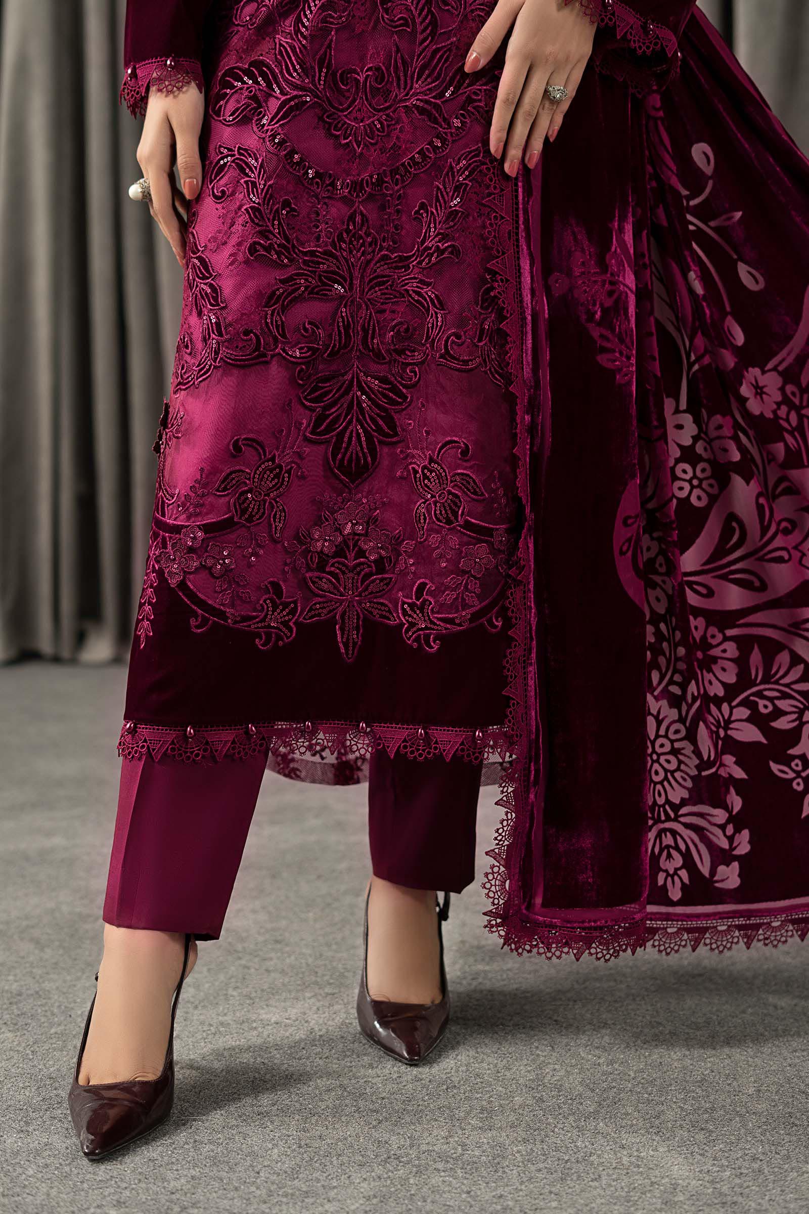Maria B | Winter Luxe Pret 25 | WLS-1308-Maroon - Official Maria B stockist in UK - Sakeena London