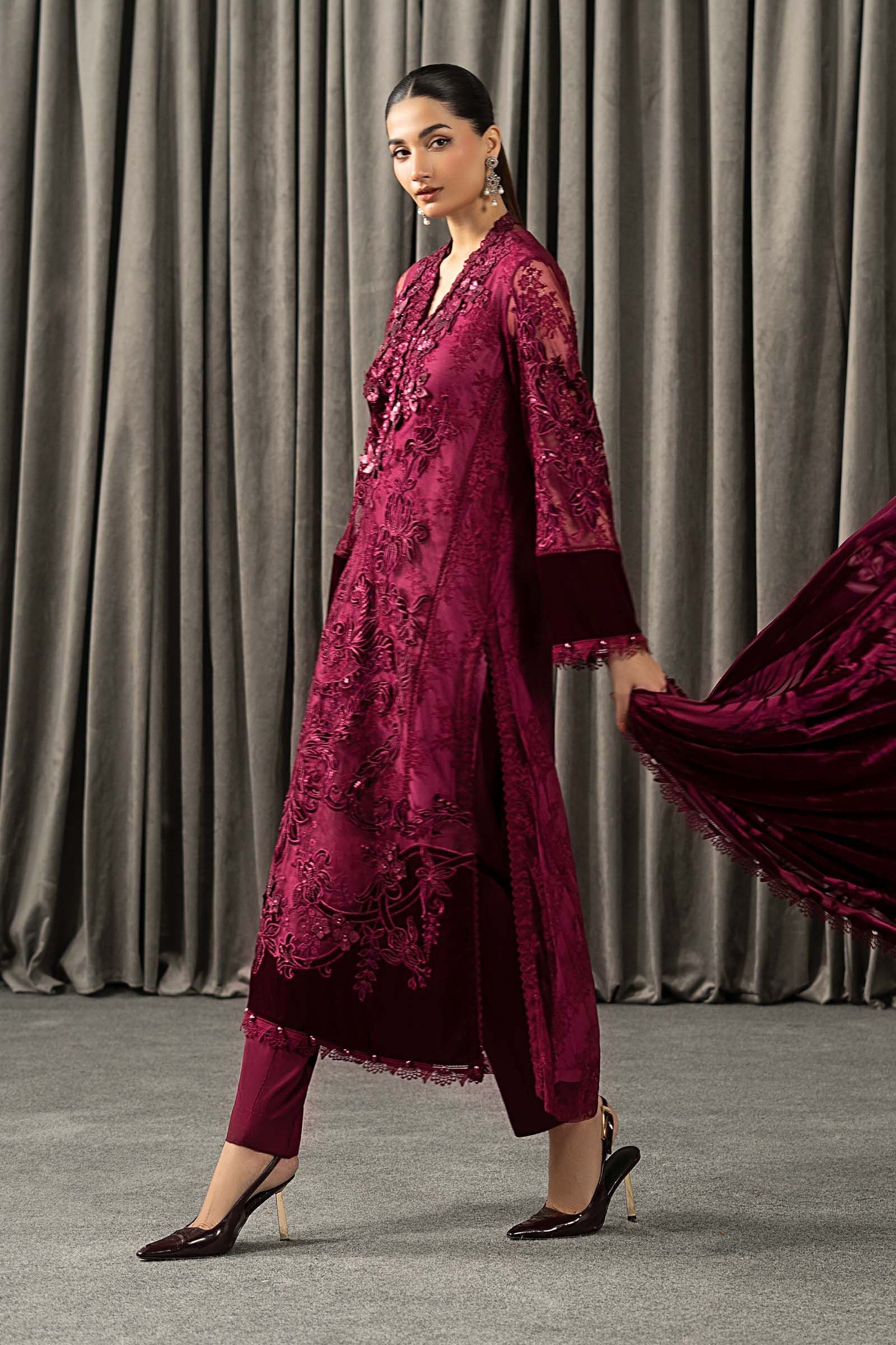 Maria B | Winter Luxe Pret 25 | WLS-1308-Maroon - Official Maria B stockist in UK - Sakeena London