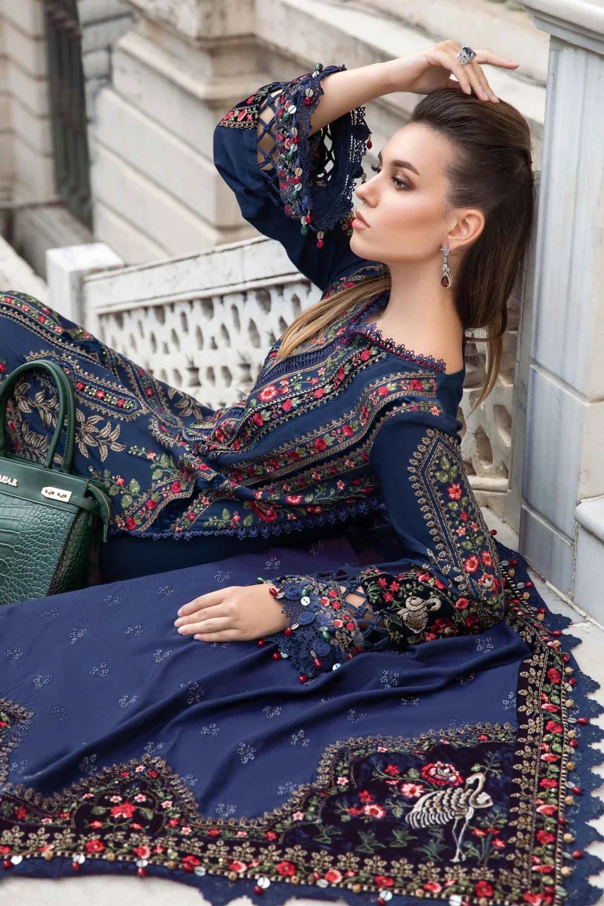 Maria B | Linen 23 | Navy Blue DL-1109 - Official Maria B stockist in UK - Sakeena London
