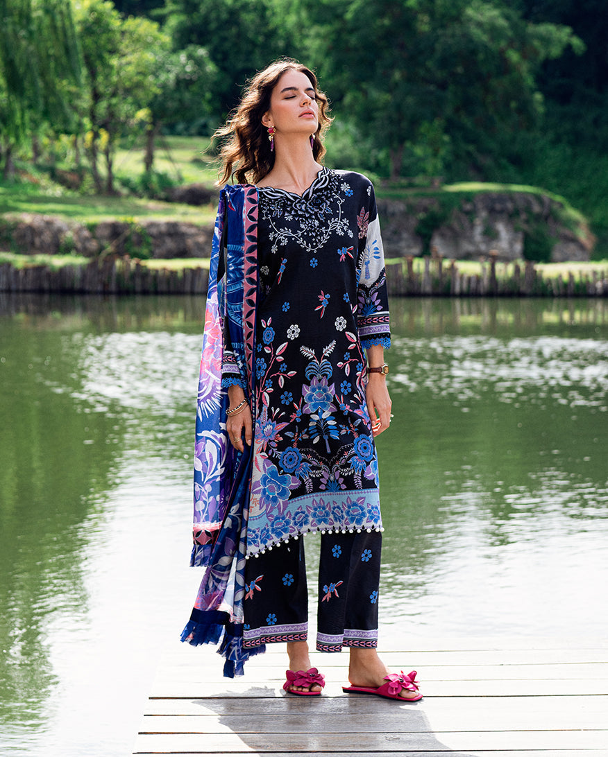 Roheenaz | Garden Veal Printed Lawn 25 |BlackBerry Frost - Official Roheenaz stockist in UK - Sakeena London