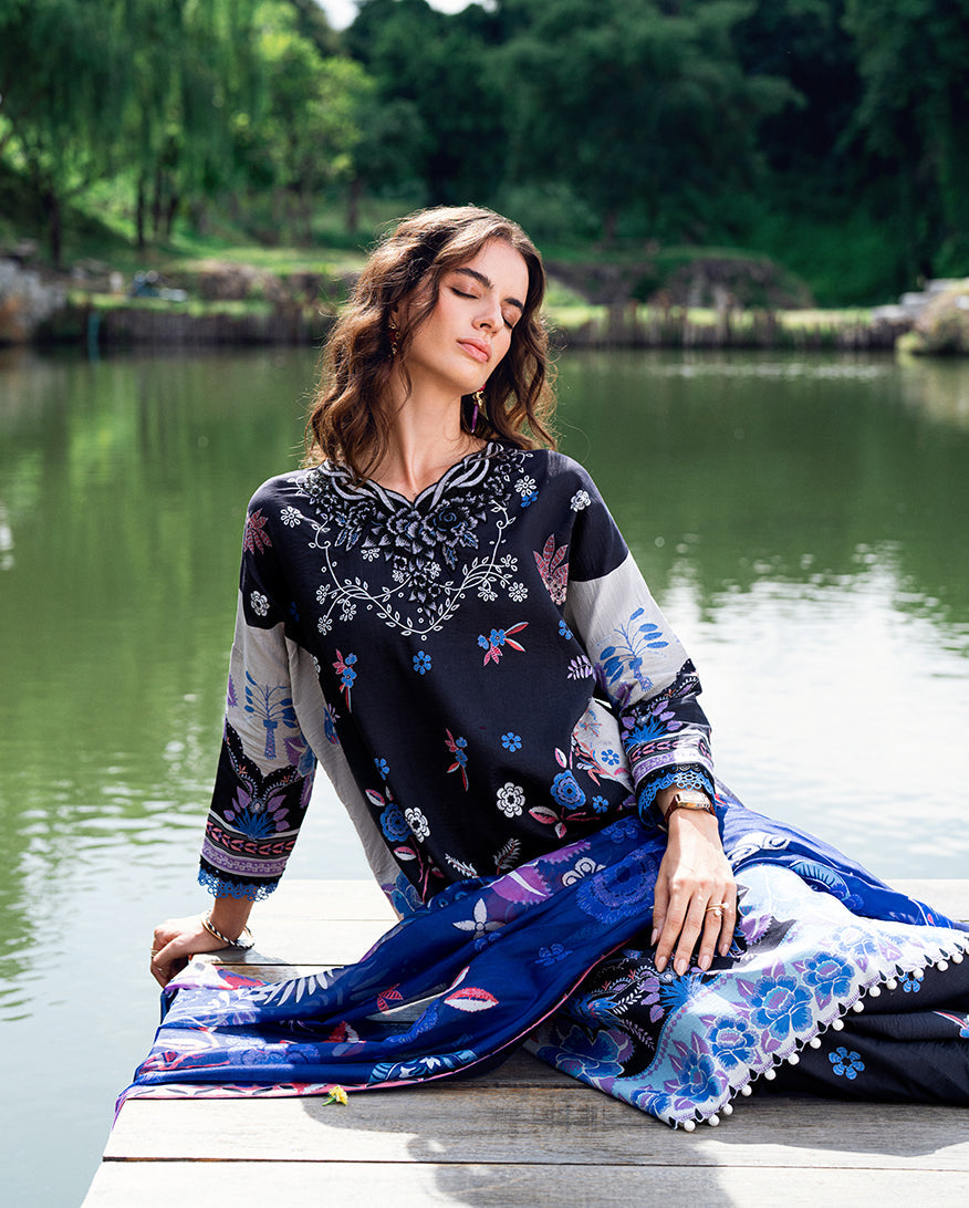 Roheenaz | Garden Veal Printed Lawn 25 |BlackBerry Frost - Official Roheenaz stockist in UK - Sakeena London