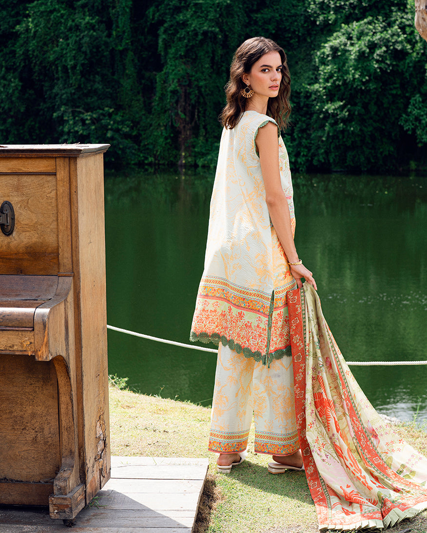 Roheenaz | Garden Veal Printed Lawn 25 | Gold Riddle - Official Roheenaz stockist in UK - Sakeena London