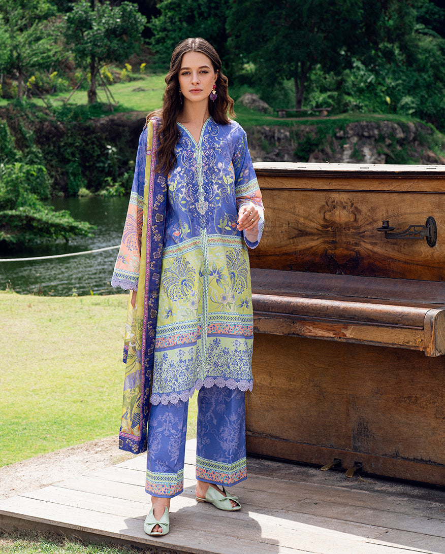 Roheenaz | Garden Veal Printed Lawn 25 | Inky Bloom - Official Roheenaz stockist in UK - Sakeena London
