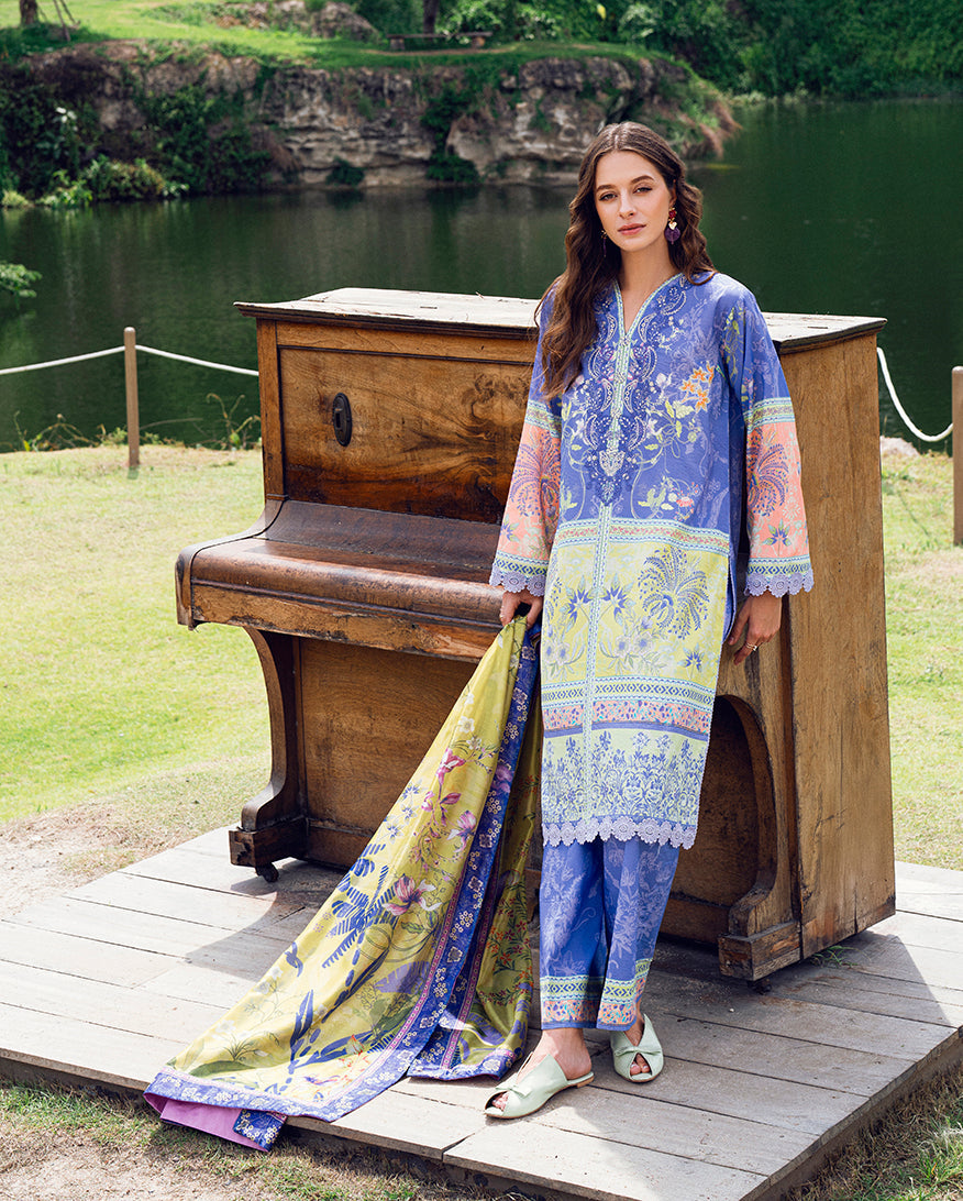 Roheenaz | Garden Veal Printed Lawn 25 | Inky Bloom - Official Roheenaz stockist in UK - Sakeena London