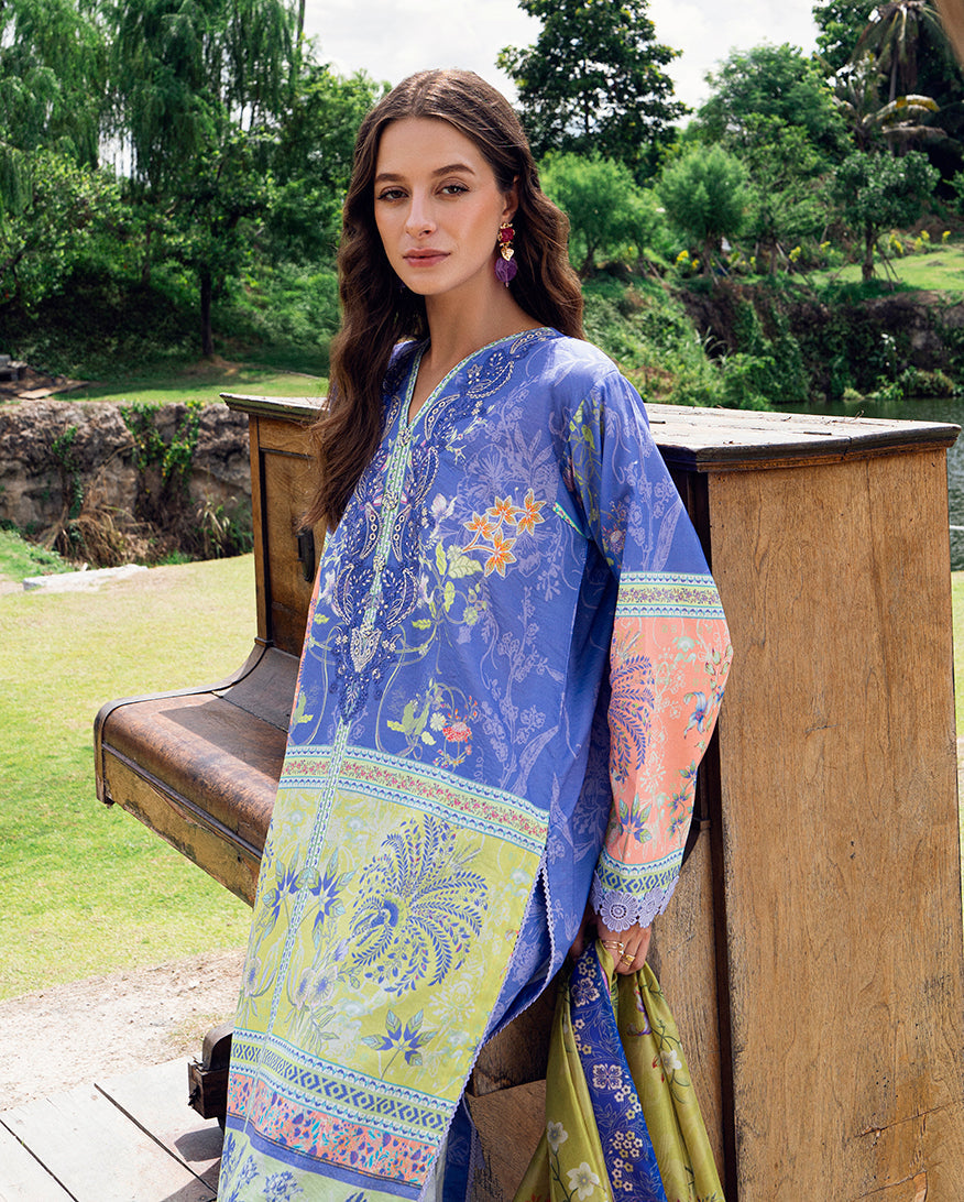 Roheenaz | Garden Veal Printed Lawn 25 | Inky Bloom - Official Roheenaz stockist in UK - Sakeena London