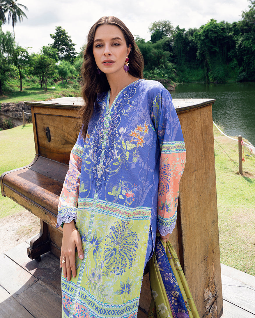 Roheenaz | Garden Veal Printed Lawn 25 | Inky Bloom - Official Roheenaz stockist in UK - Sakeena London