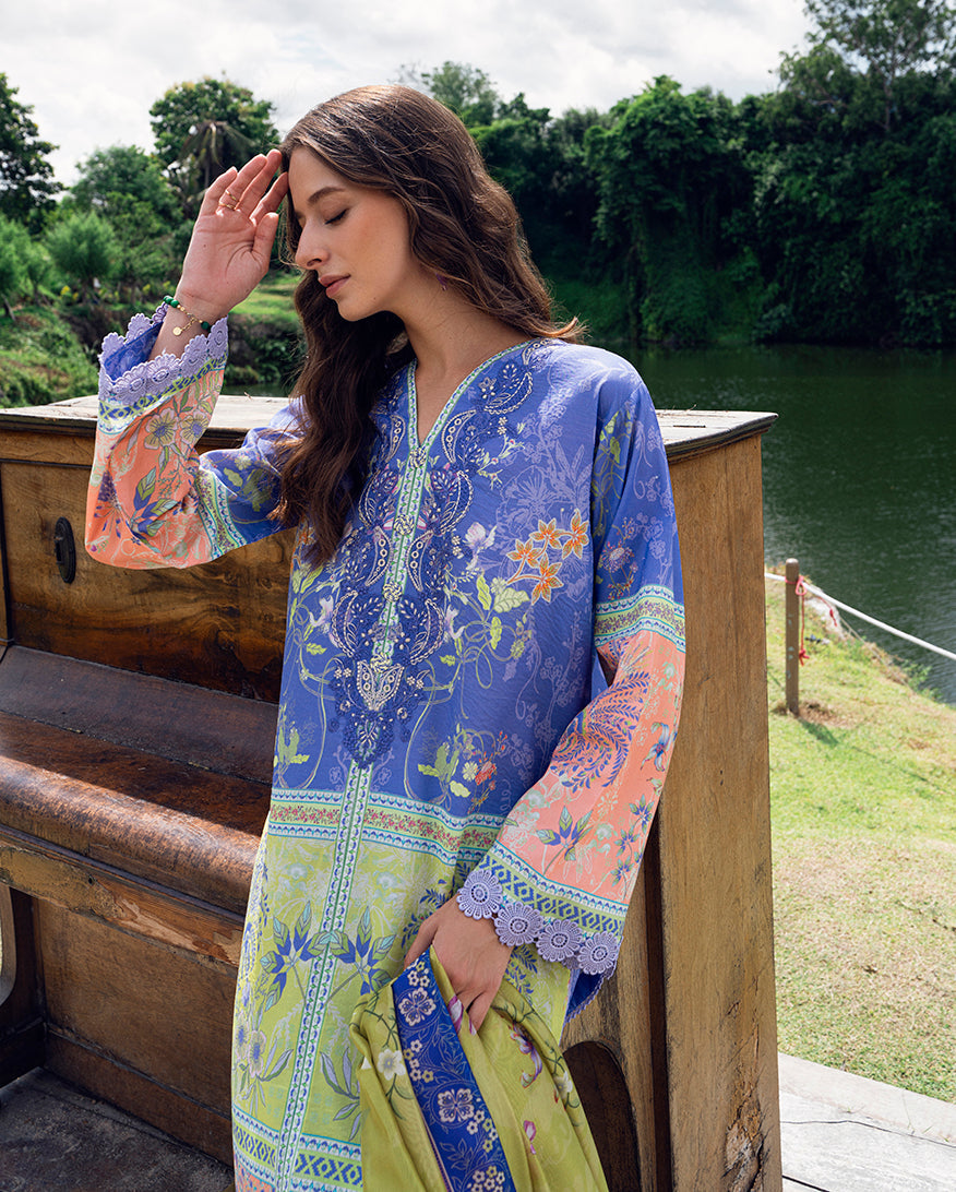 Roheenaz | Garden Veal Printed Lawn 25 | Inky Bloom - Official Roheenaz stockist in UK - Sakeena London