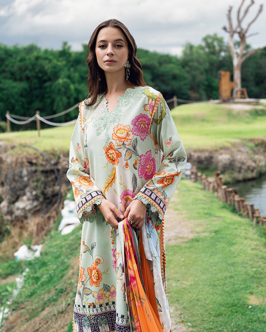 Roheenaz | Garden Veal Printed Lawn 25 | Crimson Whisper - Official Roheenaz stockist in UK - Sakeena London