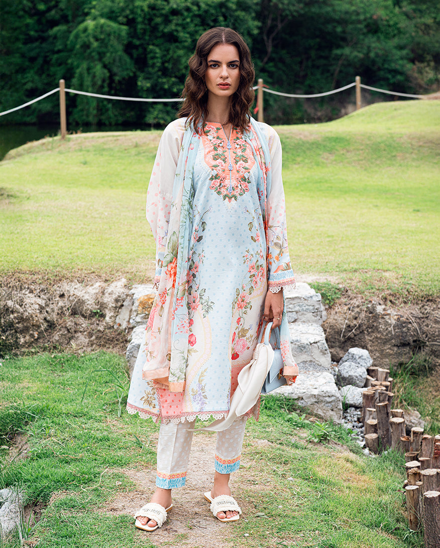Roheenaz | Garden Veal Printed Lawn 25 | Cloudberey glaze - Official Roheenaz stockist in UK - Sakeena London