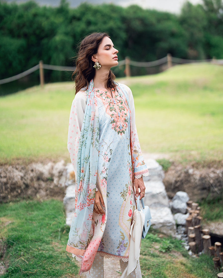 Roheenaz | Garden Veal Printed Lawn 25 | Cloudberey glaze - Official Roheenaz stockist in UK - Sakeena London