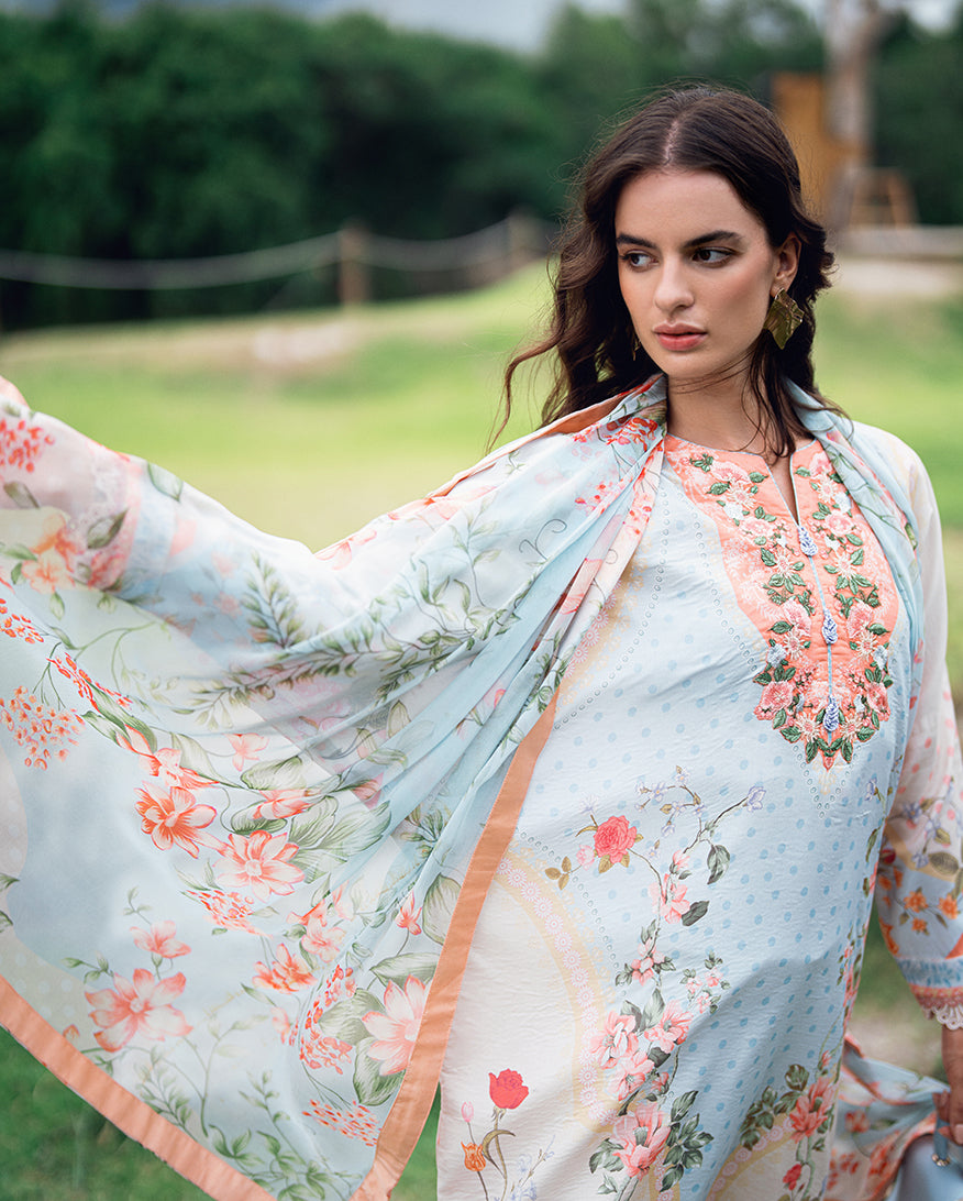 Roheenaz | Garden Veal Printed Lawn 25 | Cloudberey glaze - Official Roheenaz stockist in UK - Sakeena London