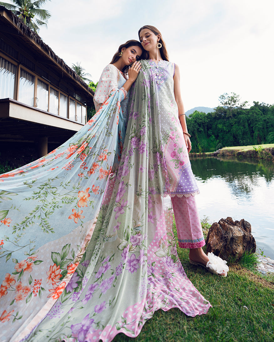 Roheenaz | Garden Veal Printed Lawn 25 | Tulip Sugar - Official Roheenaz stockist in UK - Sakeena London