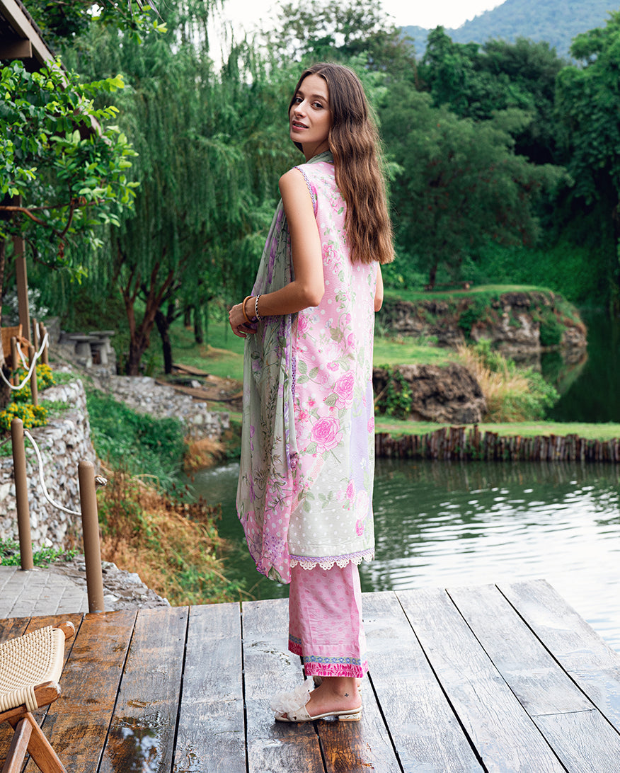 Roheenaz | Garden Veal Printed Lawn 25 | Tulip Sugar - Official Roheenaz stockist in UK - Sakeena London