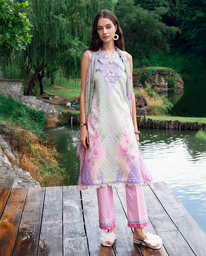 Roheenaz | Garden Veal Printed Lawn 25 | Tulip Sugar - Official Roheenaz stockist in UK - Sakeena London