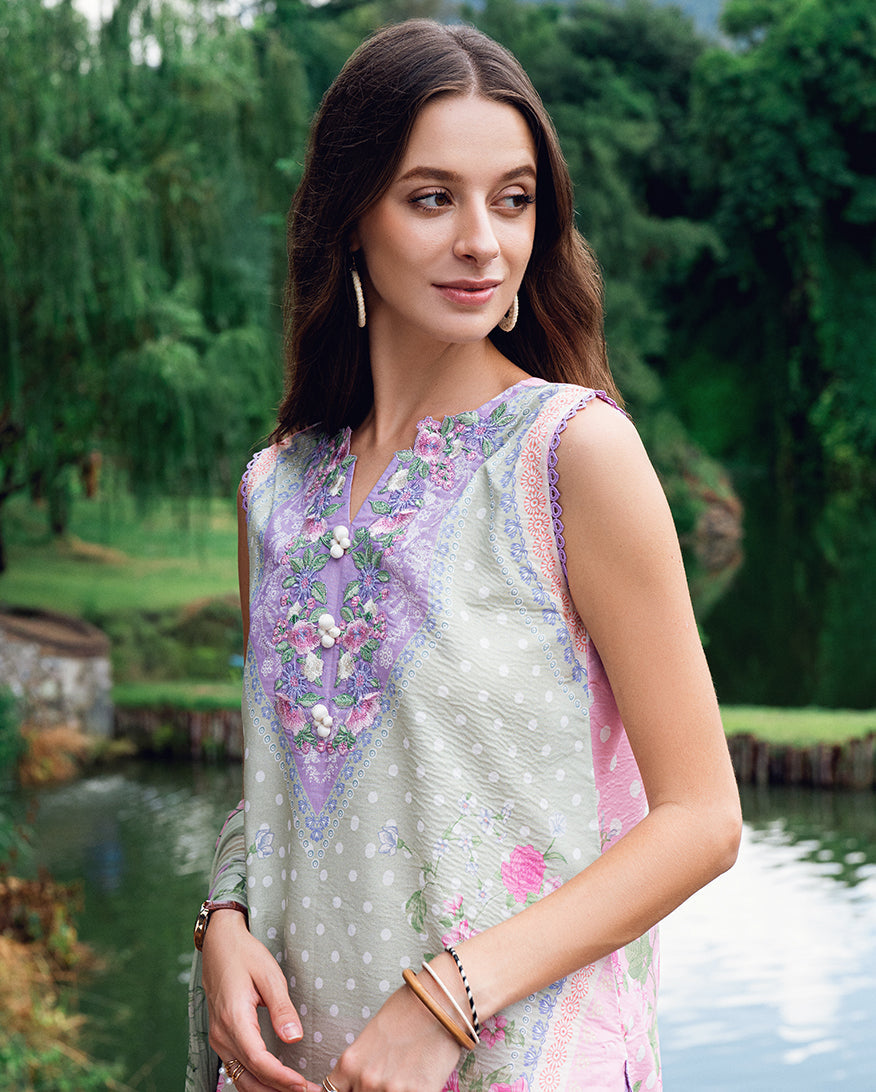 Roheenaz | Garden Veal Printed Lawn 25 | Tulip Sugar - Official Roheenaz stockist in UK - Sakeena London