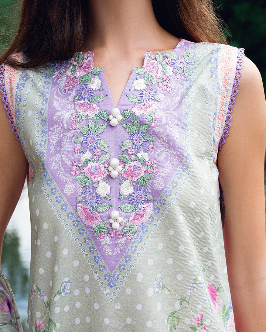Roheenaz | Garden Veal Printed Lawn 25 | Tulip Sugar - Official Roheenaz stockist in UK - Sakeena London