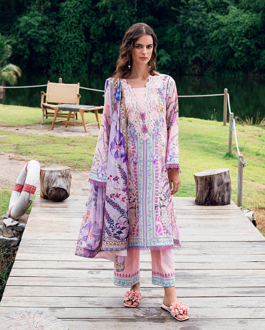 Roheenaz | Garden Veal Printed Lawn 25 |Lilac Dust - Official Roheenaz stockist in UK - Sakeena London