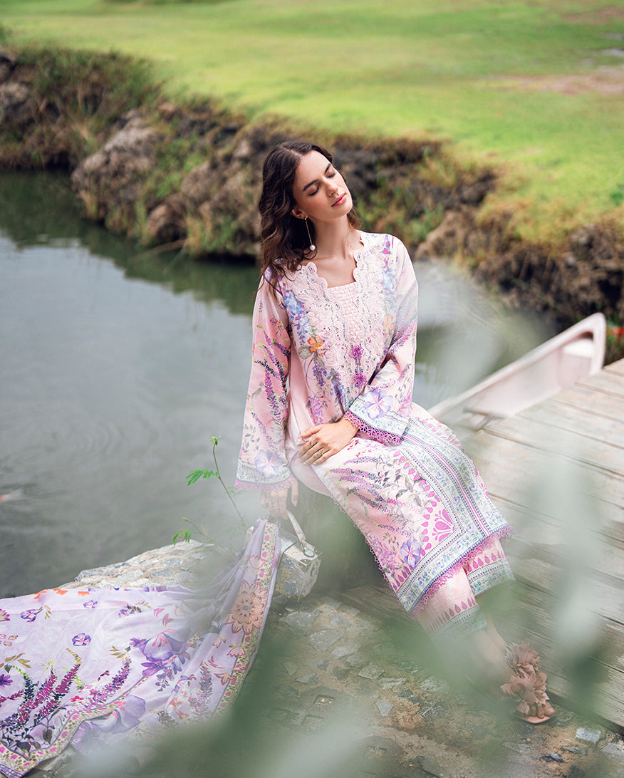 Roheenaz | Garden Veal Printed Lawn 25 |Lilac Dust - Official Roheenaz stockist in UK - Sakeena London